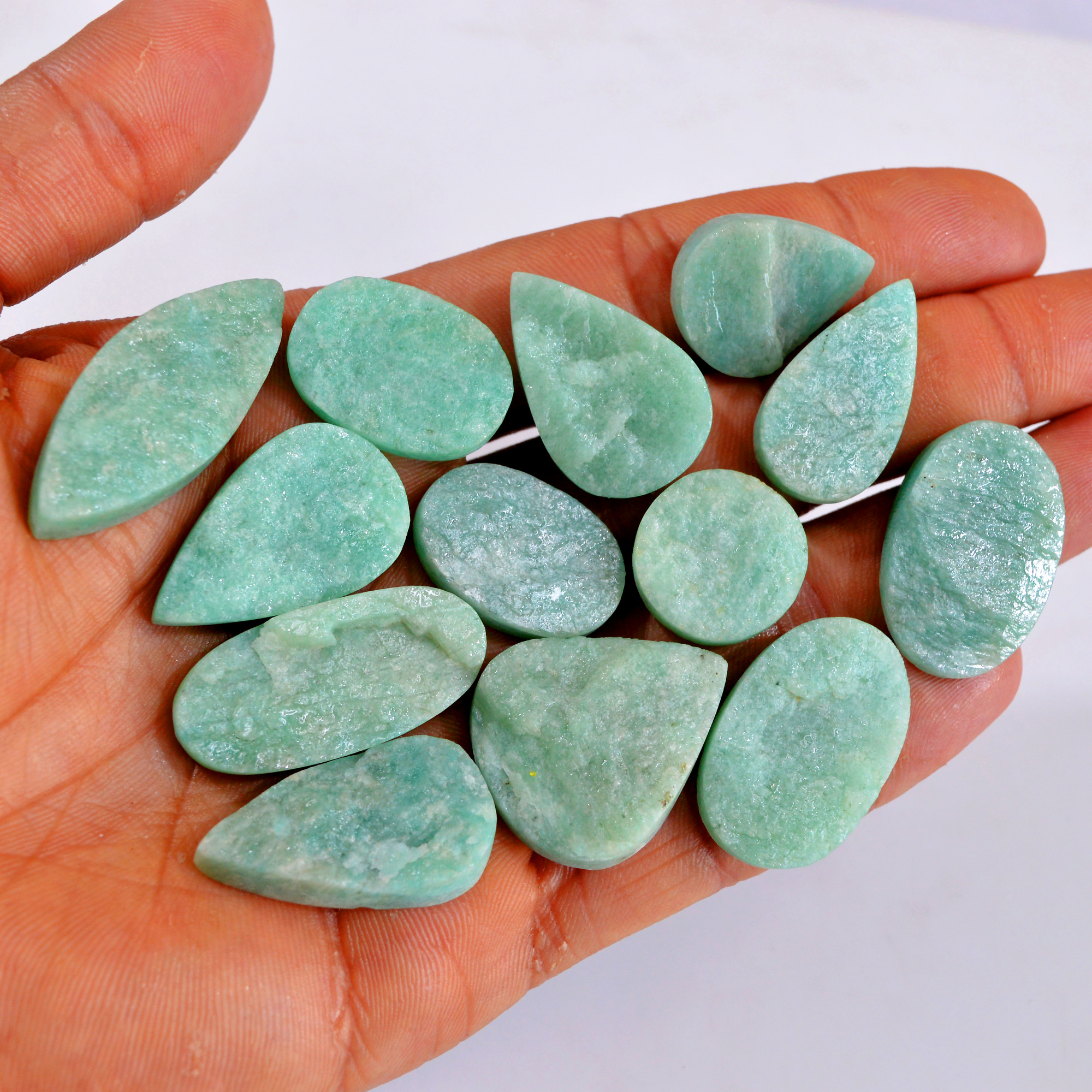 13Pcs 312Cts Natural Amazonite Druzy Gemstone Lot For Jewelry Making 18x18-28x25mm R-14700