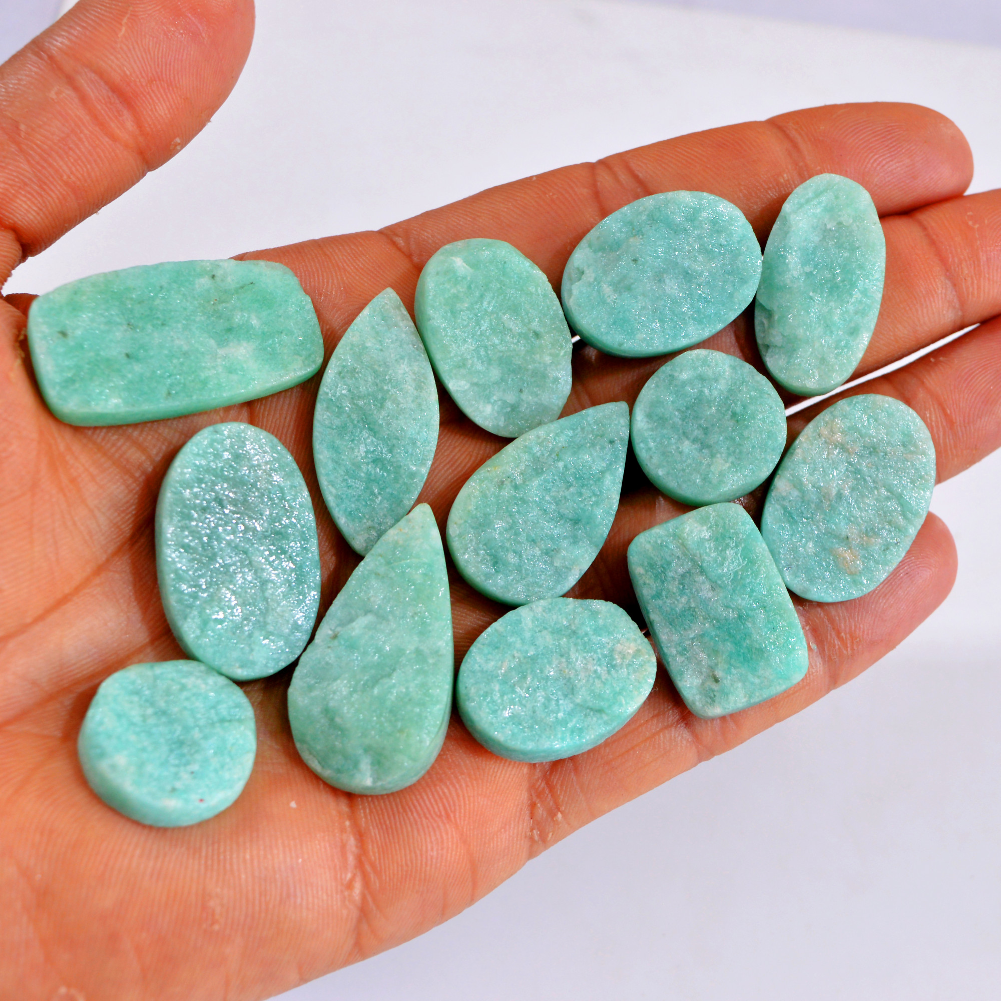 13Pcs 299Cts Natural Amazonite Druzy Gemstone Lot For Jewelry Making 18x18-34x17mm R-14701