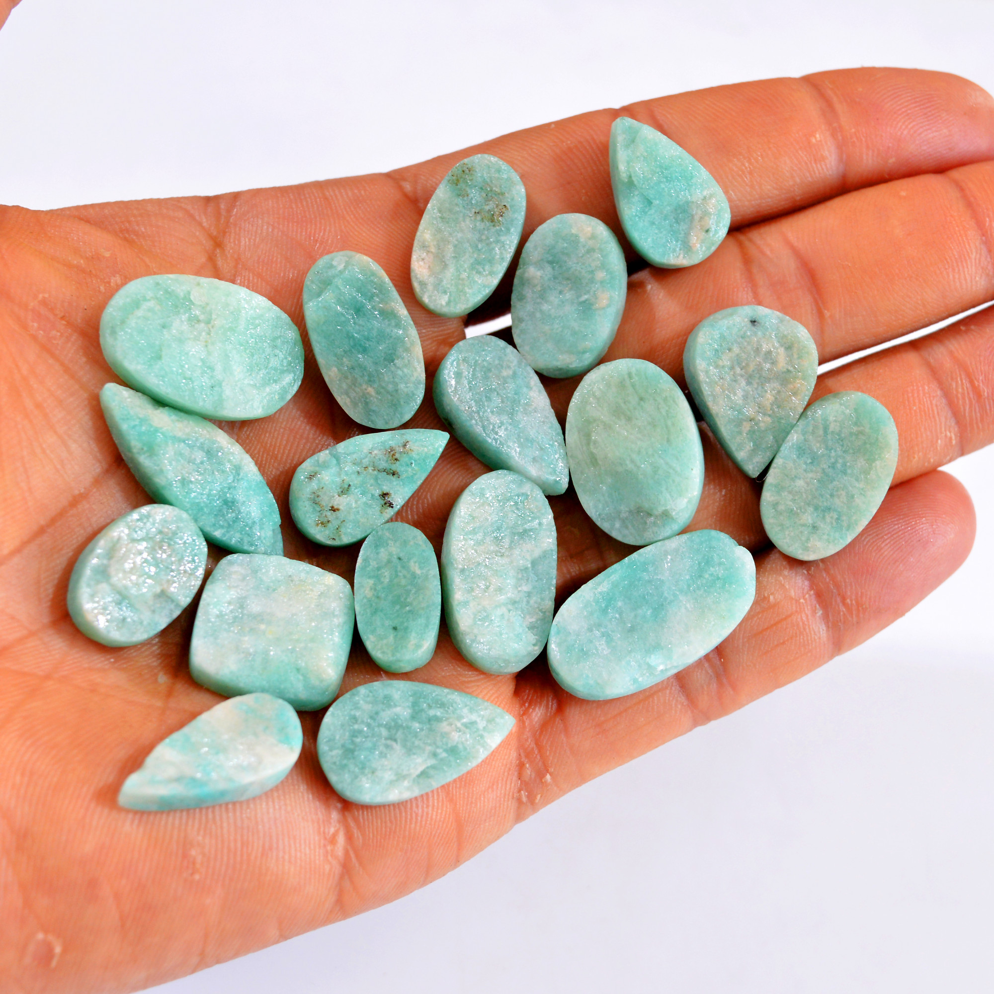 18Pcs 247Cts Natural Amazonite Druzy Gemstone Lot For Jewelry Making 16x9-26x13mm R-14702