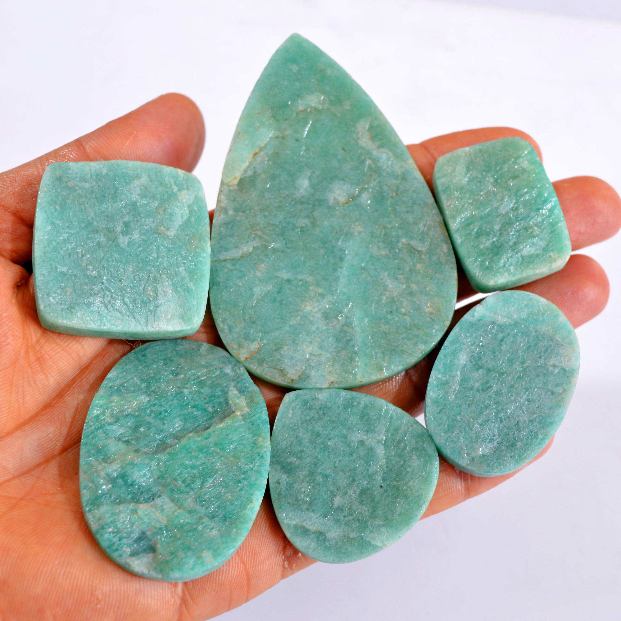 6Pcs 619Cts Natural Amazonite Druzy Gemstone Lot For Jewelry Making 32x24-82x53mm 14703