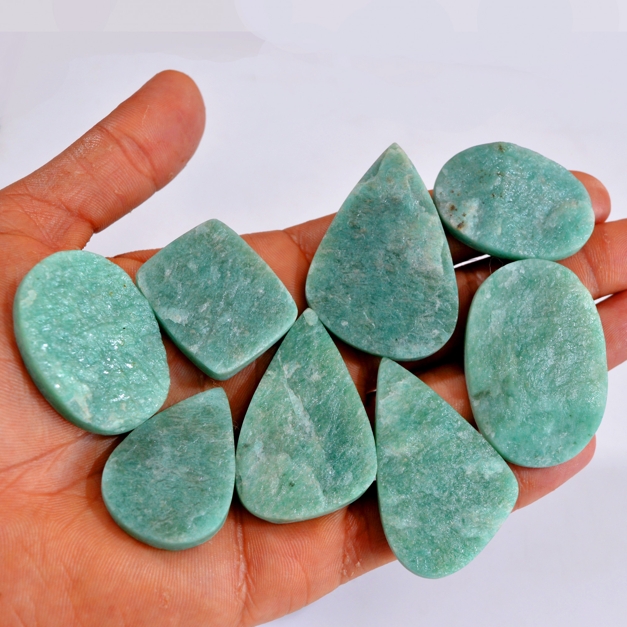 8Pcs 576Cts Natural Amazonite Druzy Gemstone Lot For Jewelry Making 35x26-50x35mm R-14704