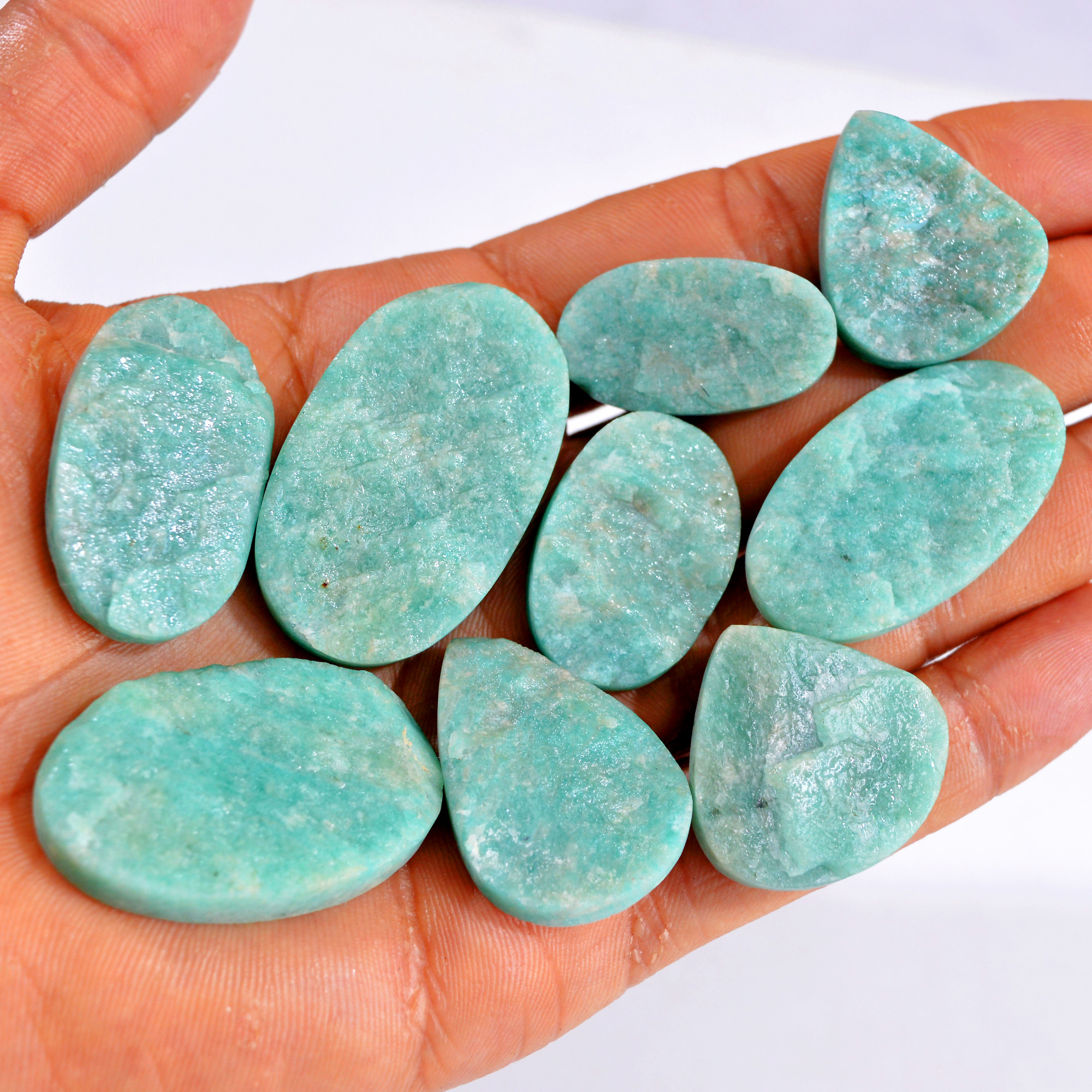 9Pcs 365Cts Natural Amazonite Druzy Gemstone Lot For Jewelry Making 29x16-42x25mm R-14705