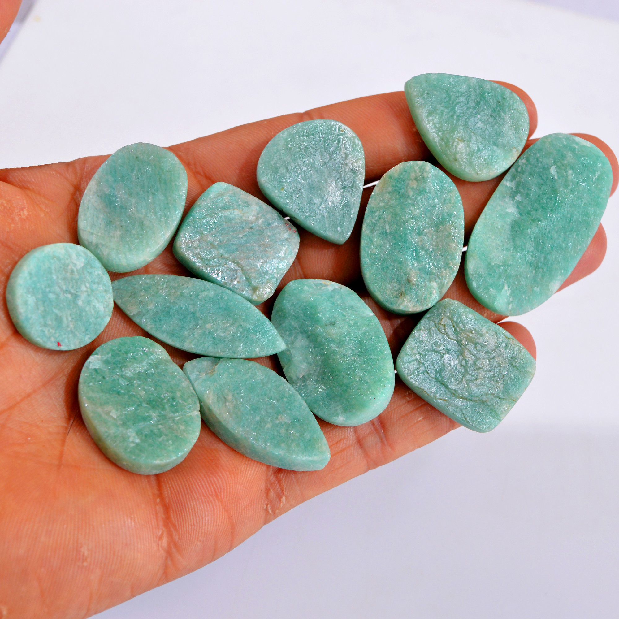 12Pcs 358Cts Natural Amazonite Druzy Gemstone Lot For Jewelry Making 20x20-41x22mm 14707