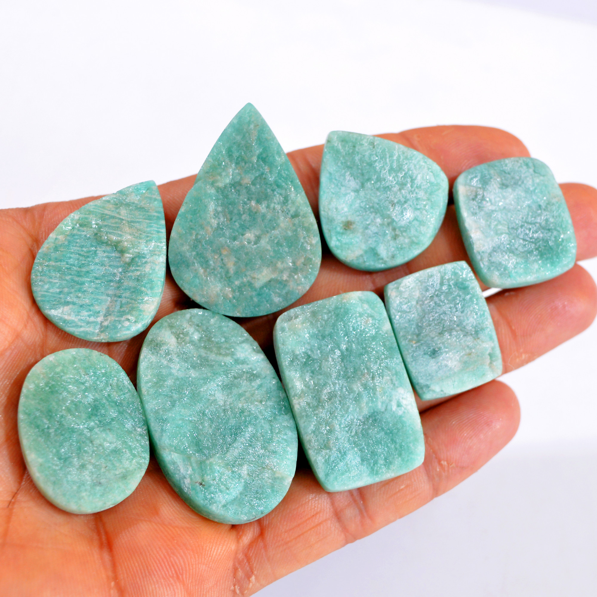 8Pcs 342Cts Natural Amazonite Druzy Gemstone Lot For Jewelry Making 24x18-40x25mm R-14708