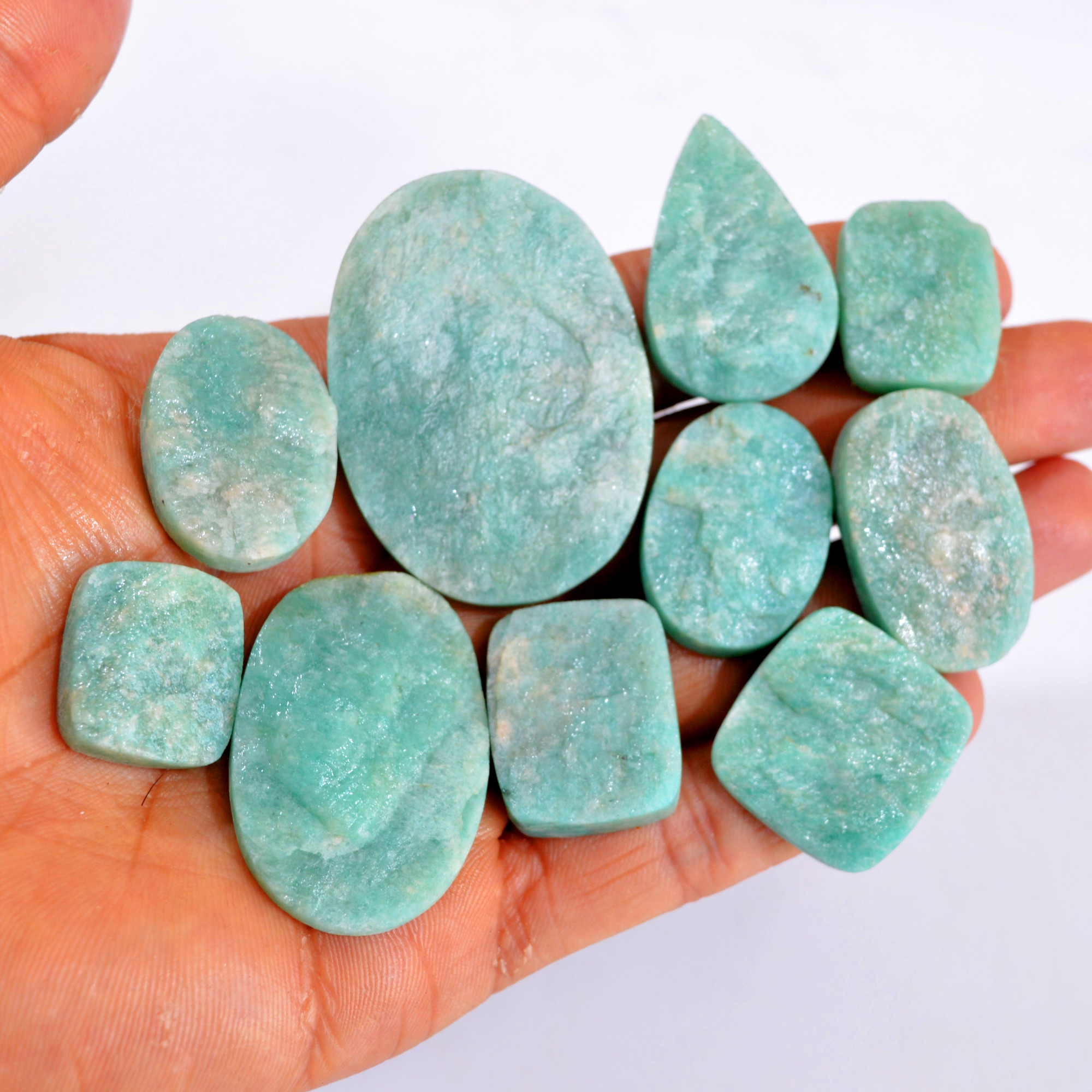 10Pcs 436Cts Natural Amazonite Druzy Gemstone Lot For Jewelry Making 20x18-50x36mm R-14709