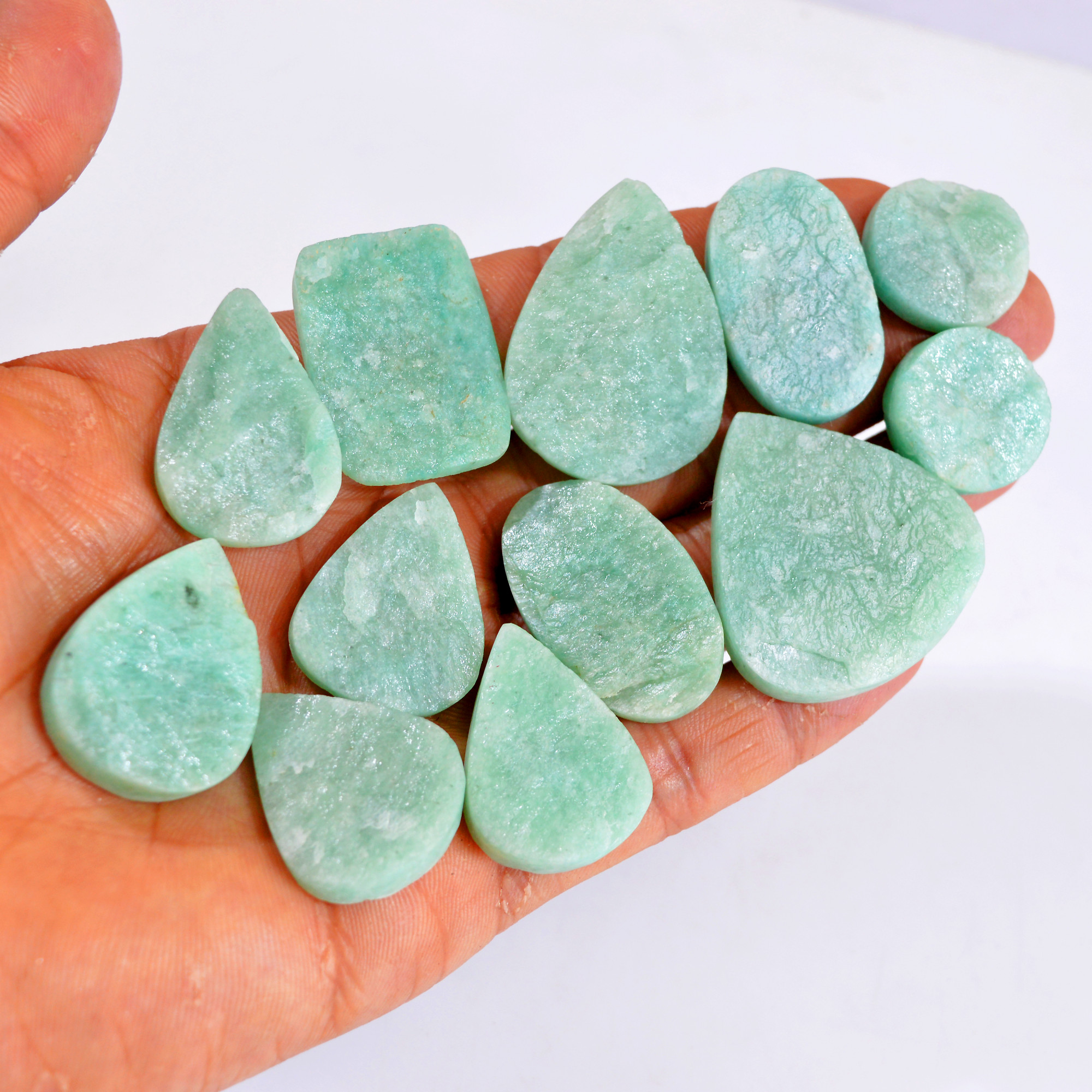 12Pcs 455Cts Natural Amazonite Druzy Gemstone Lot For Jewelry Making 20x20-38x35mm 14711