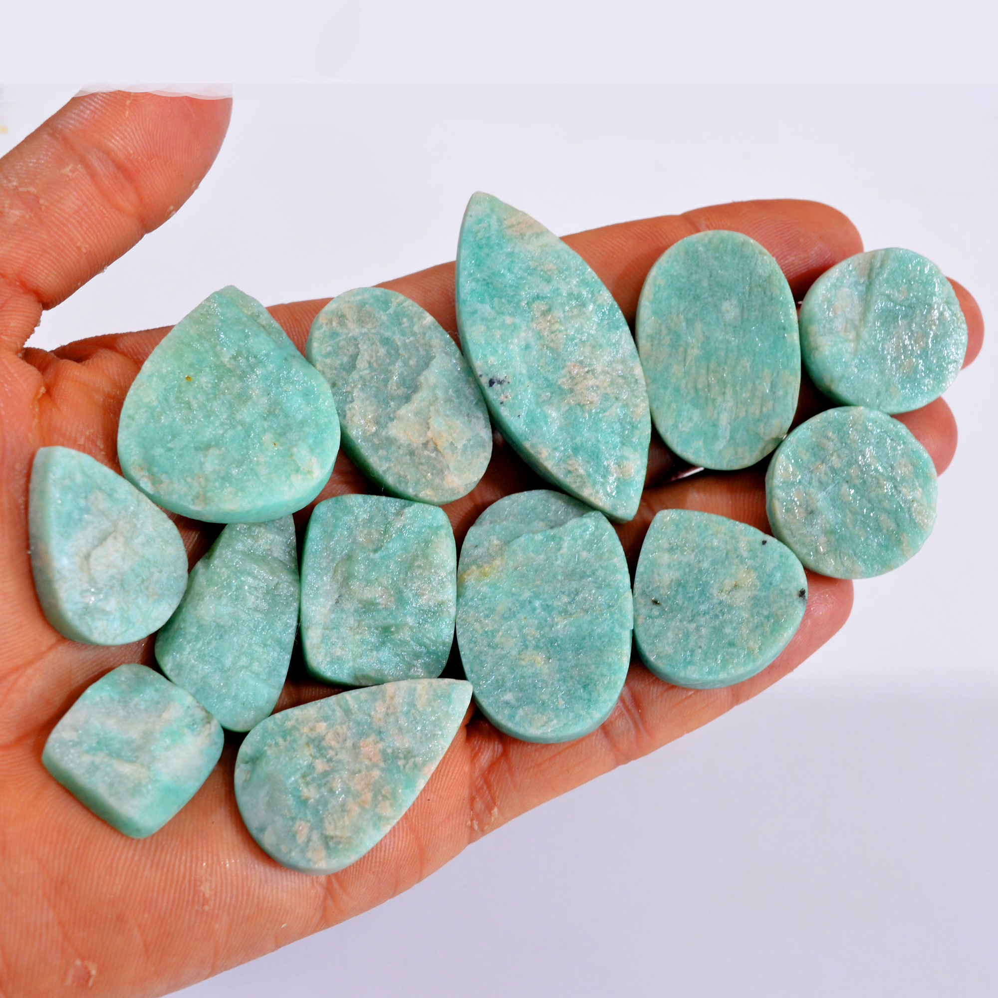 13Pcs 556Cts Natural Amazonite Druzy Gemstone Lot For Jewelry Making 18x18-51x23mm R-14712