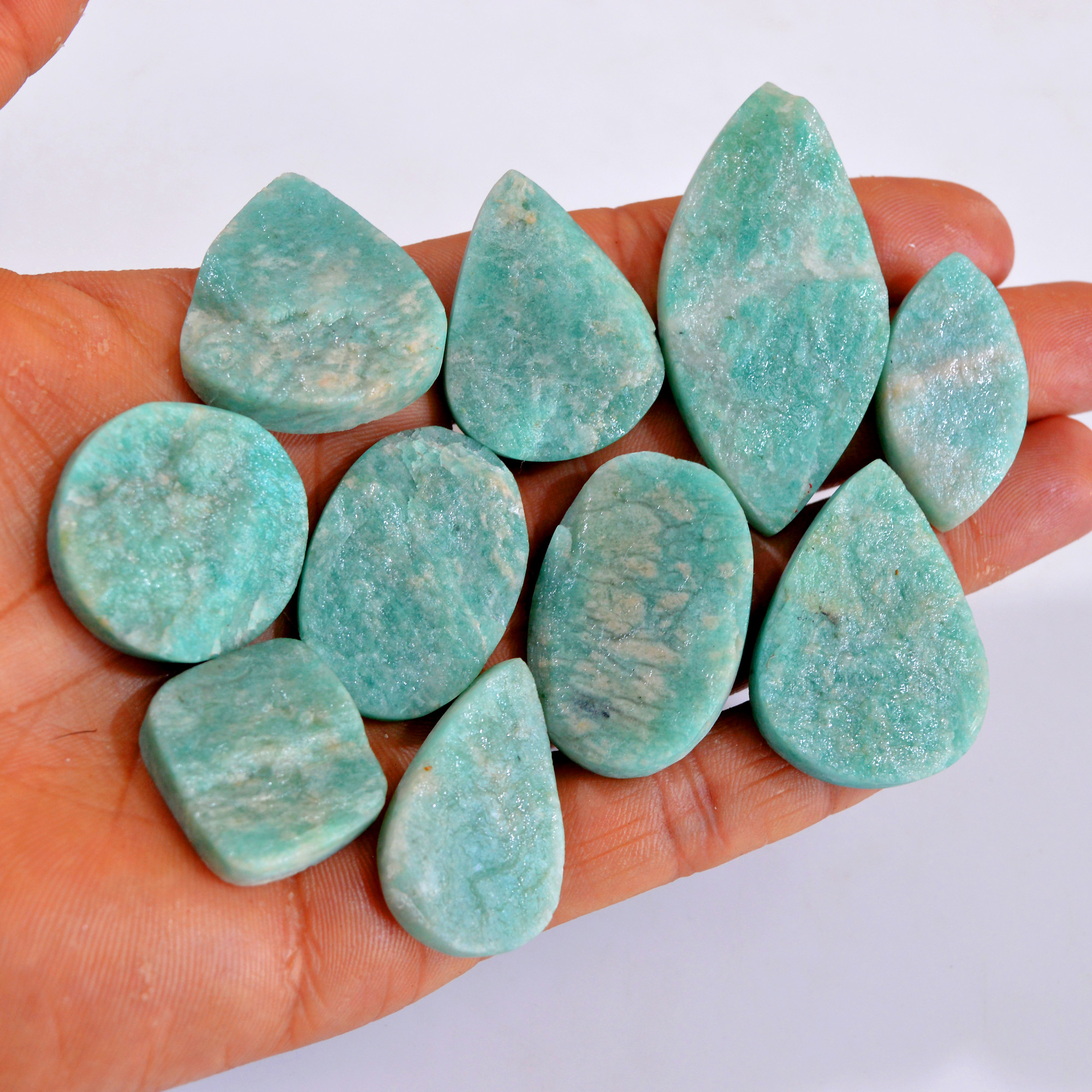 10Pcs 449Cts Natural Amazonite Druzy Gemstone Lot For Jewelry Making 22x20-54x26mm R-14713