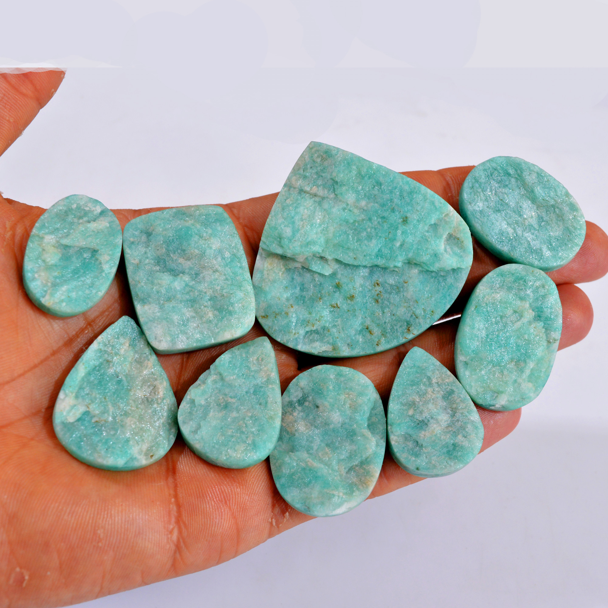 9Pcs 449Cts Natural Amazonite Druzy Gemstone Lot For Jewelry Making 29x20-54x52mm R-14714