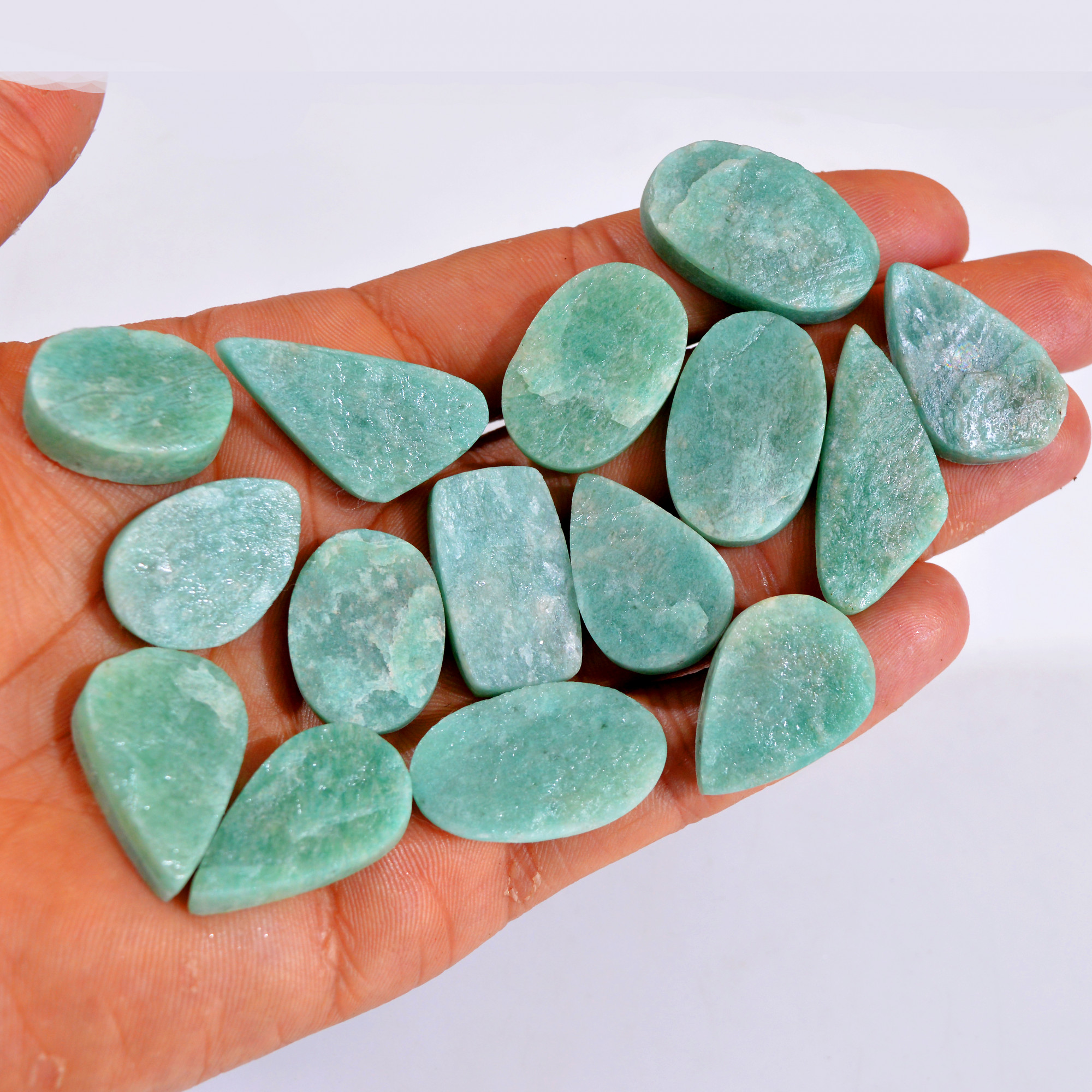 15Pcs 384Cts Natural Amazonite Druzy Gemstone Lot For Jewelry Making 22x17-32x16mm R-14715
