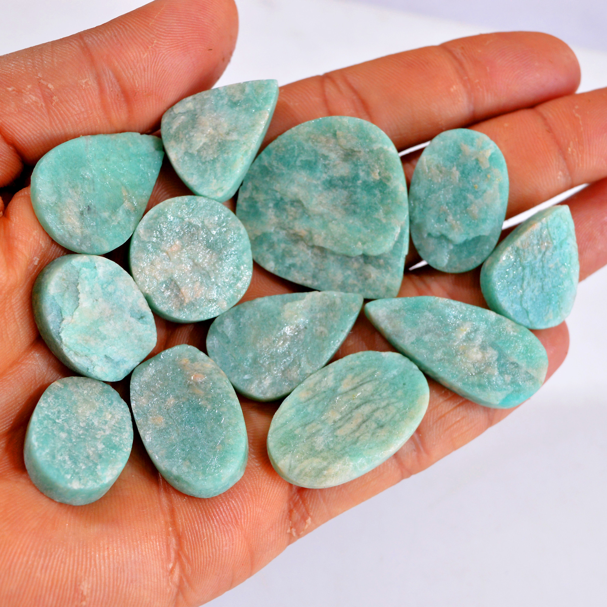 12Pcs 312Cts Natural Amazonite Druzy Gemstone Lot For Jewelry Making 21x17-35x32mm R-14716