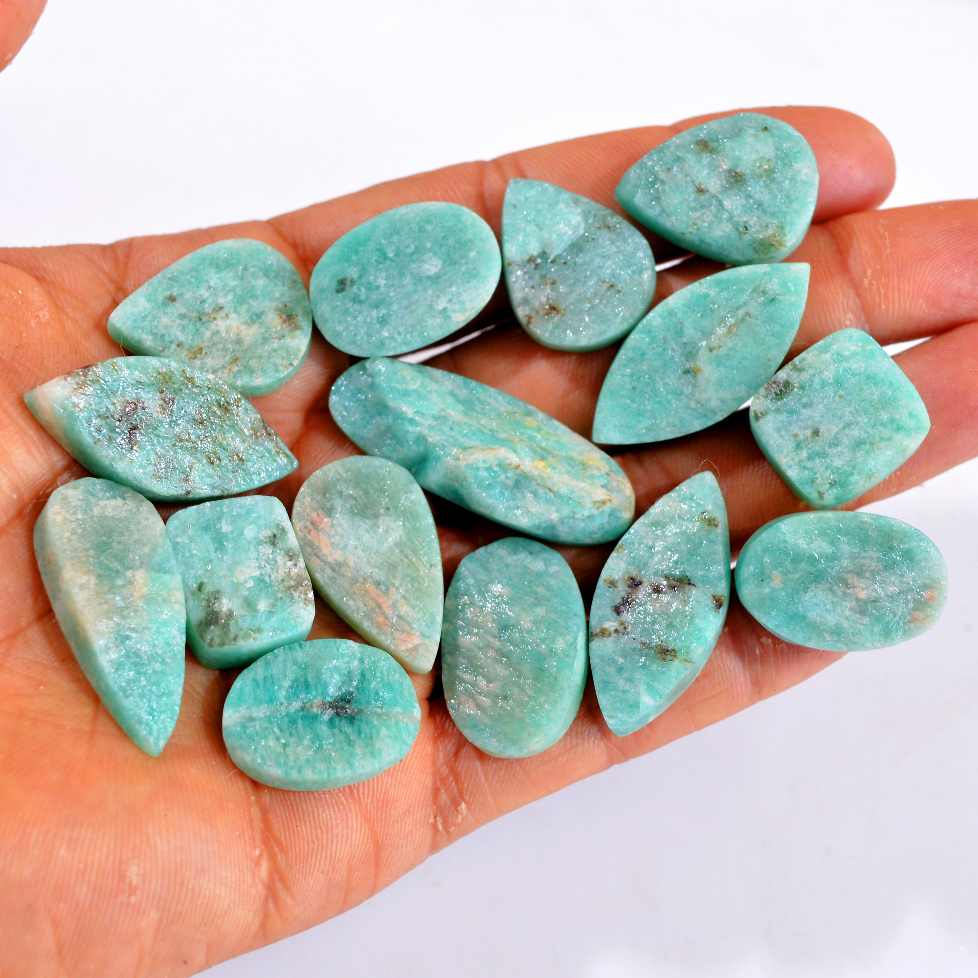 15Pcs 344Cts Natural Amazonite Druzy Gemstone Lot For Jewelry Making 22x15-39x14mm R-14717