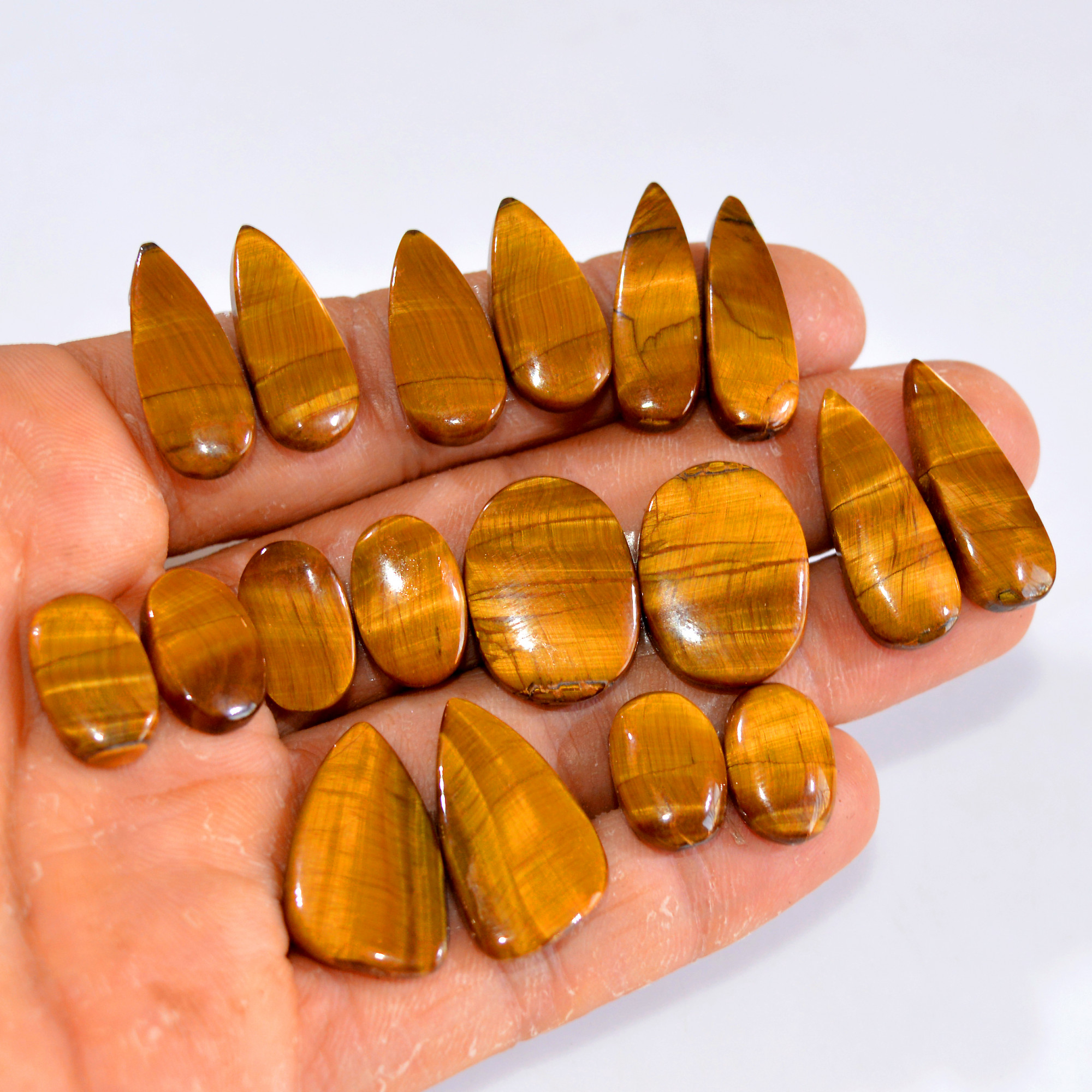 9 Pairs 178 Cts Tiger Eye Cabochon Gemstone Pair Lot For Jewelry Making 15x10-25x14mm 14718