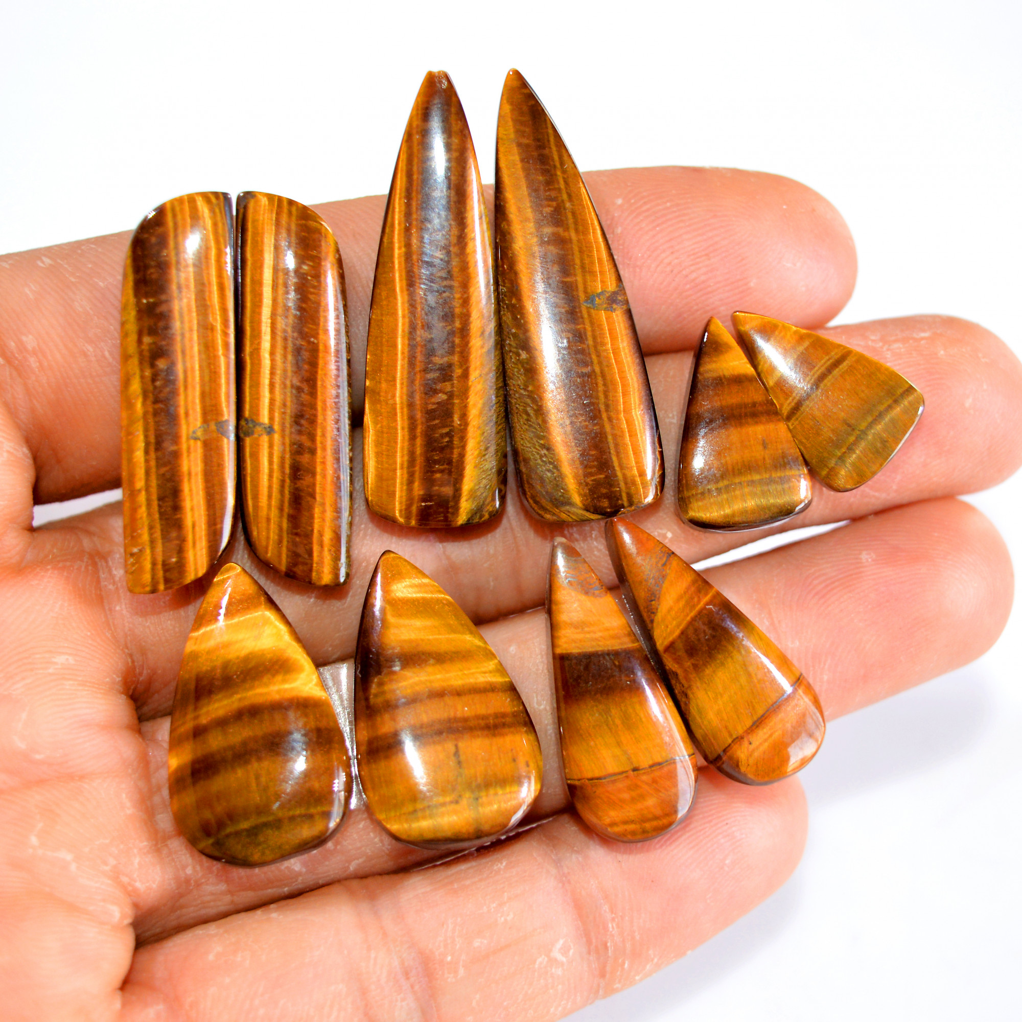 5 Pairs 144 Cts Tiger Eye Cabochon Gemstone Pair Lot For Jewelry Making 18x11-38x12mm 14721