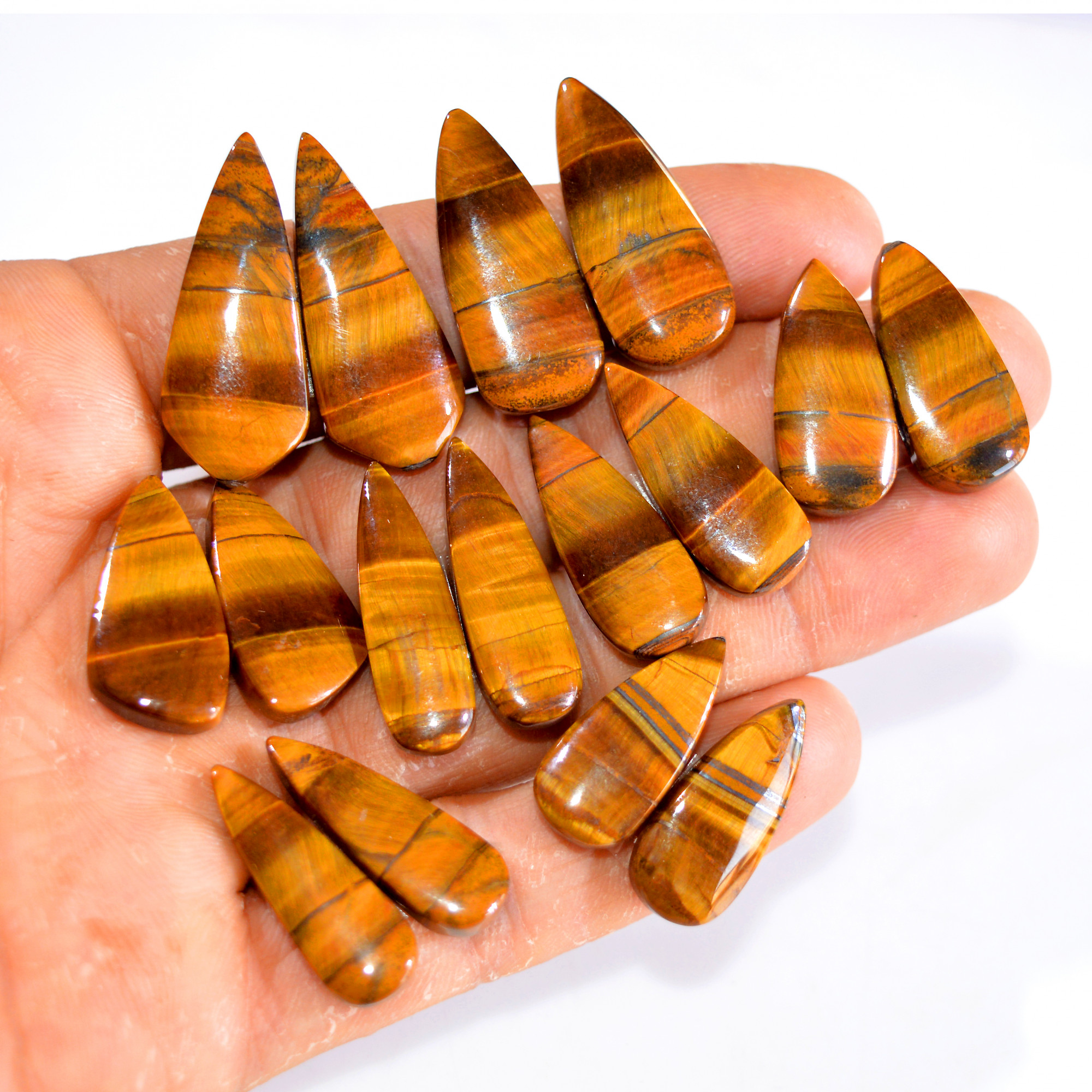 8 Pairs 210 Cts Tiger Eye Cabochon Gemstone Pair Lot For Jewelry Making 23x10-33x13mm 14722