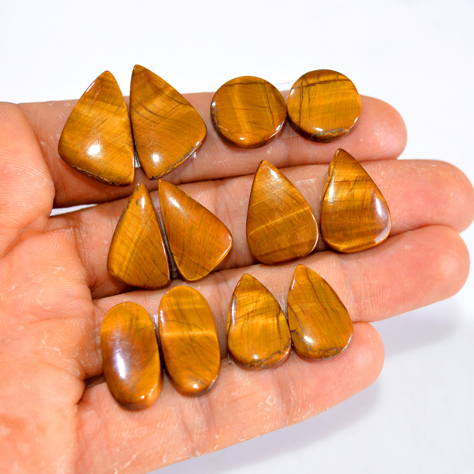 6 Pairs 121 Cts Tiger Eye Cabochon Gemstone Pair Lot For Jewelry Making 19x12-23x14mm 14727