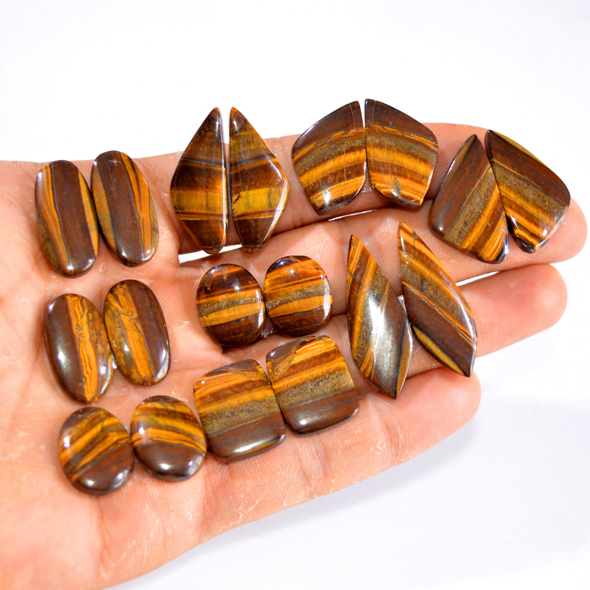 9 Pairs 231 Cts Tiger Eye Cabochon Gemstone Pair Lot For Jewelry Making 16x13-34x12mm 14731