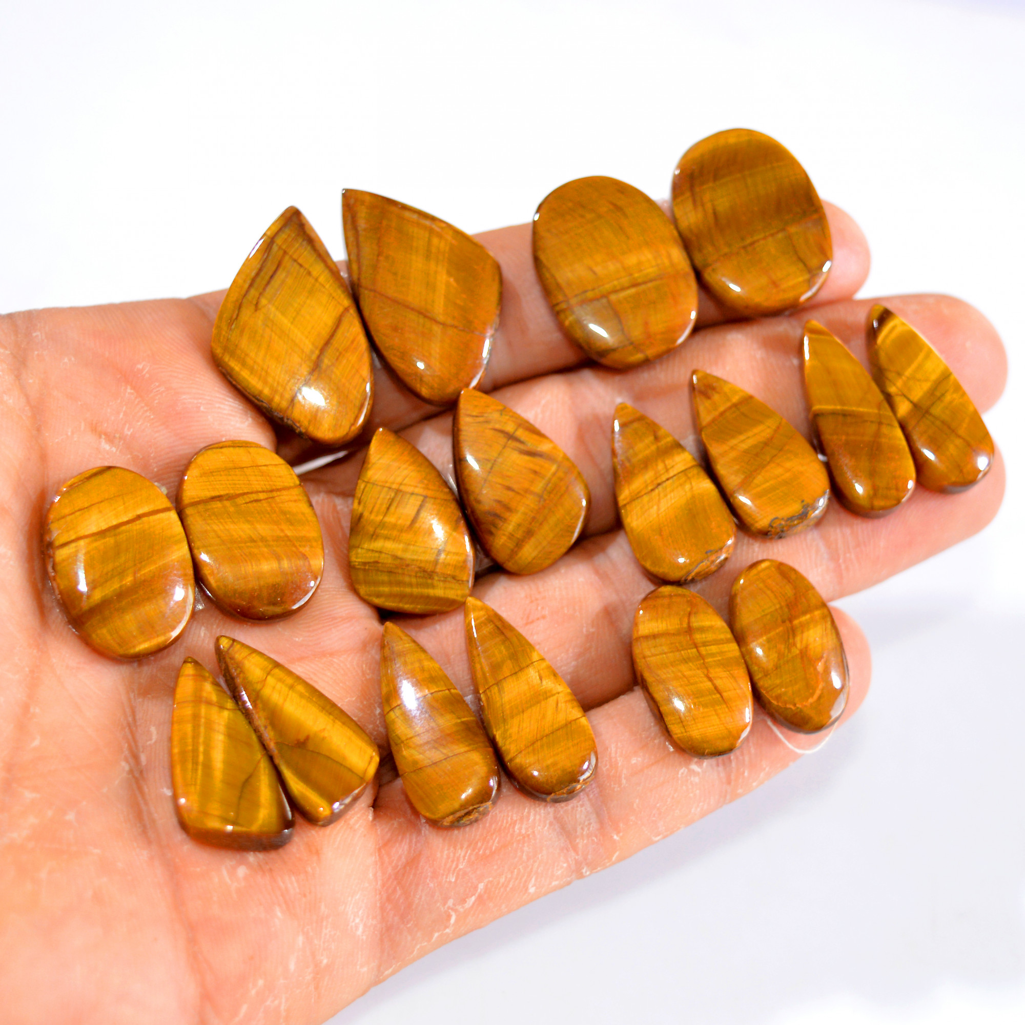 9 Pairs 216 Cts Tiger Eye Cabochon Gemstone Pair Lot For Jewelry Making 21x11-27x17mm 14735