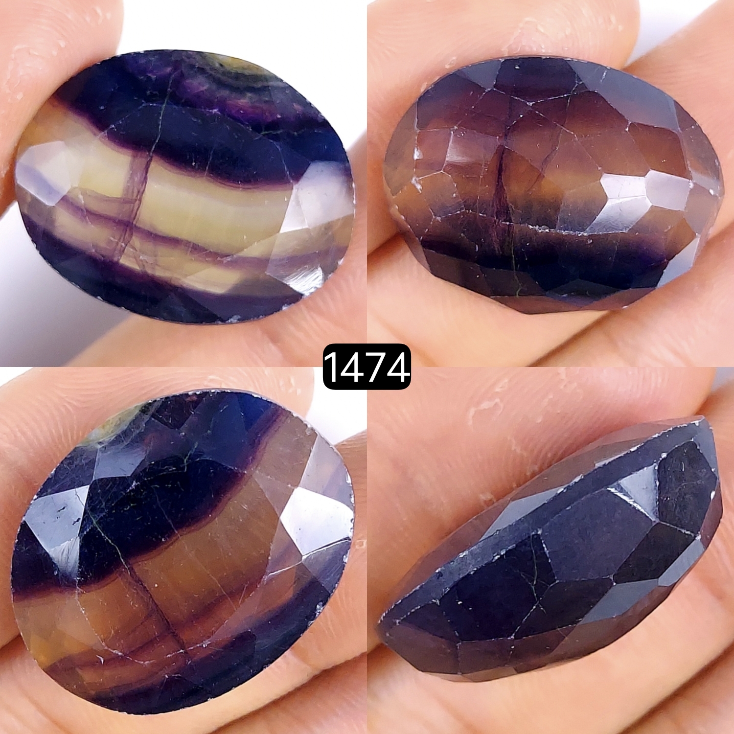 1Pc 59Cts Natural Multi Fluorite Faceted Cabochon Gemstone Oval Shape Crystal 28x22mm#1474