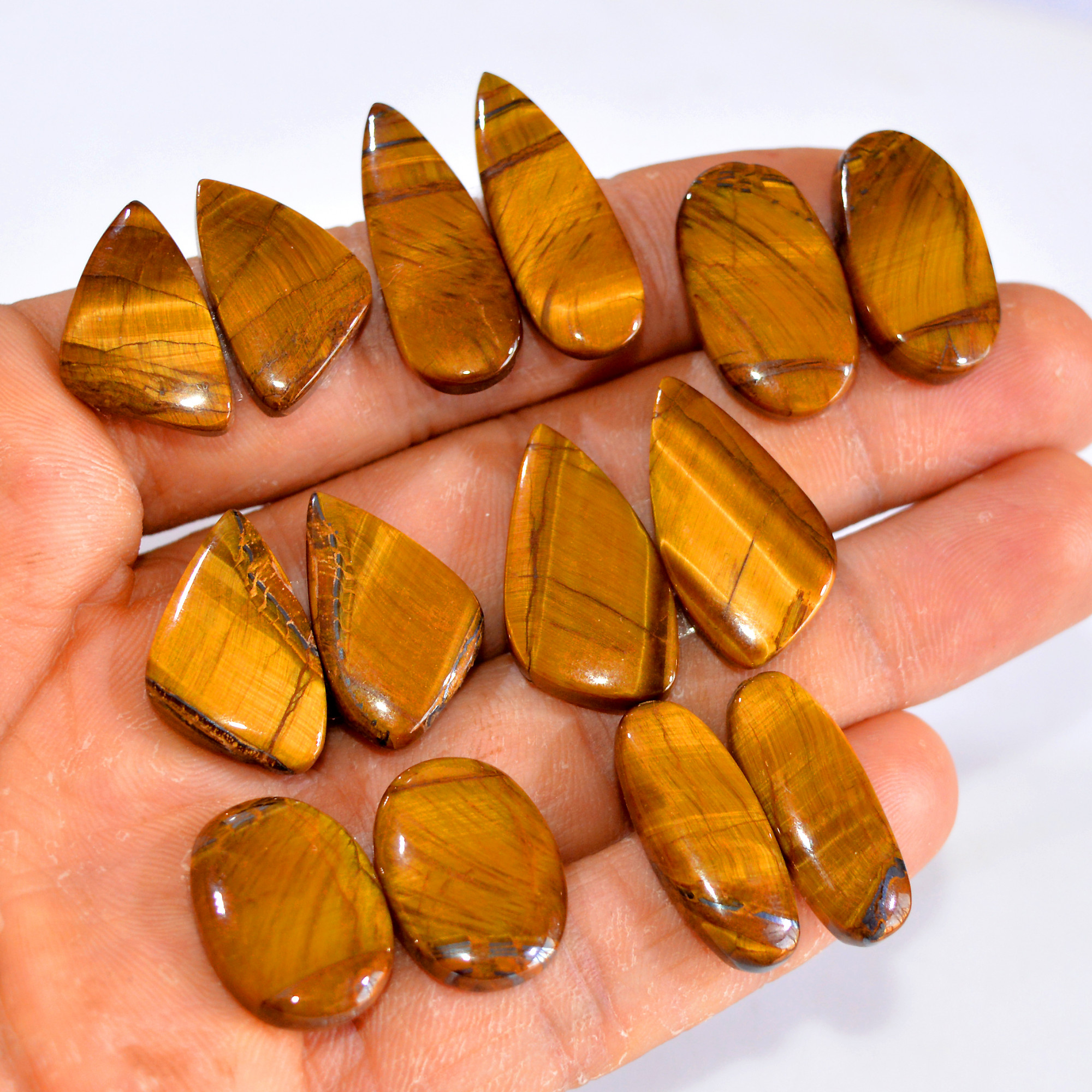 7 Pairs 142 Cts Tiger Eye Cabochon Gemstone Pair Lot For Jewelry Making 20x13-25x13mm 14741