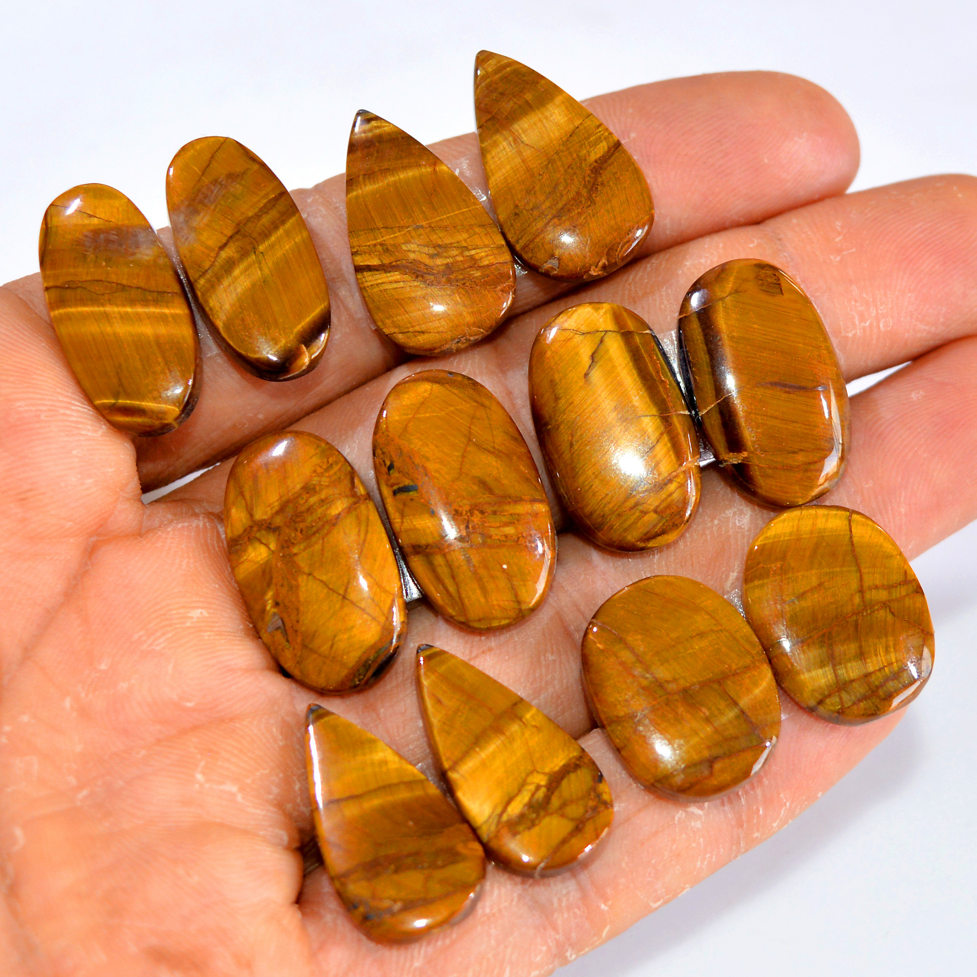 6 Pairs 162 Cts Tiger Eye Cabochon Gemstone Pair Lot For Jewelry Making 23x12-23x13mm 14756