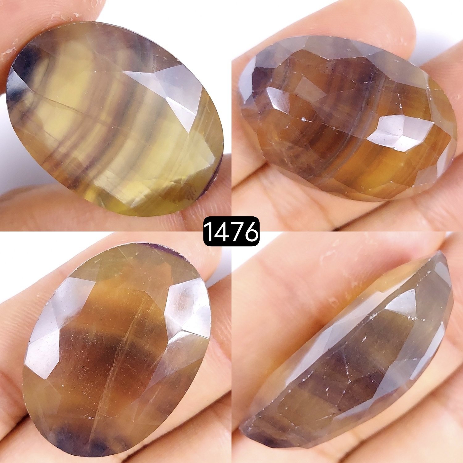 1Pc 104Cts Natural Multi Fluorite Faceted Cabochon Gemstone Oval Shape Crystal 36x25mm#1476