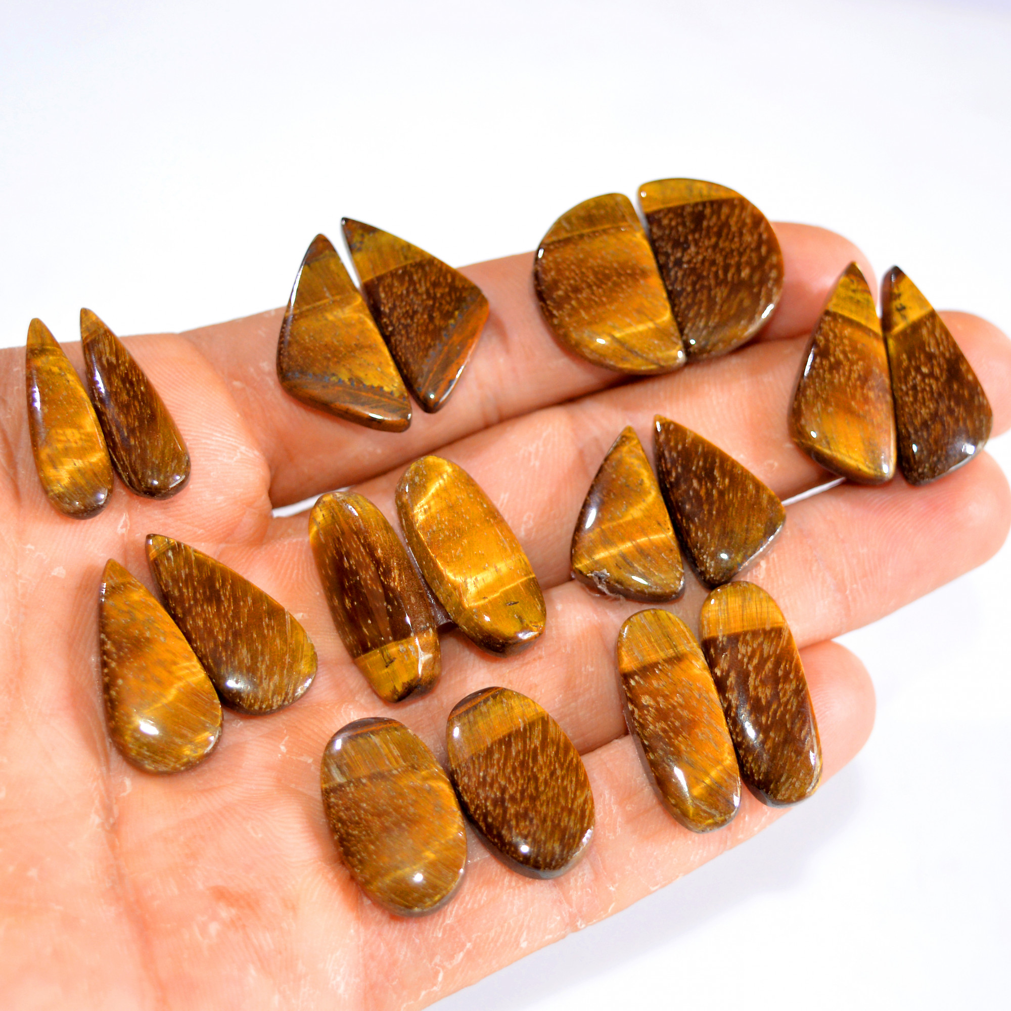 9 Pairs 188 Cts Tiger Eye Cabochon Gemstone Pair Lot For Jewelry Making 20x11-21x14mm 14766