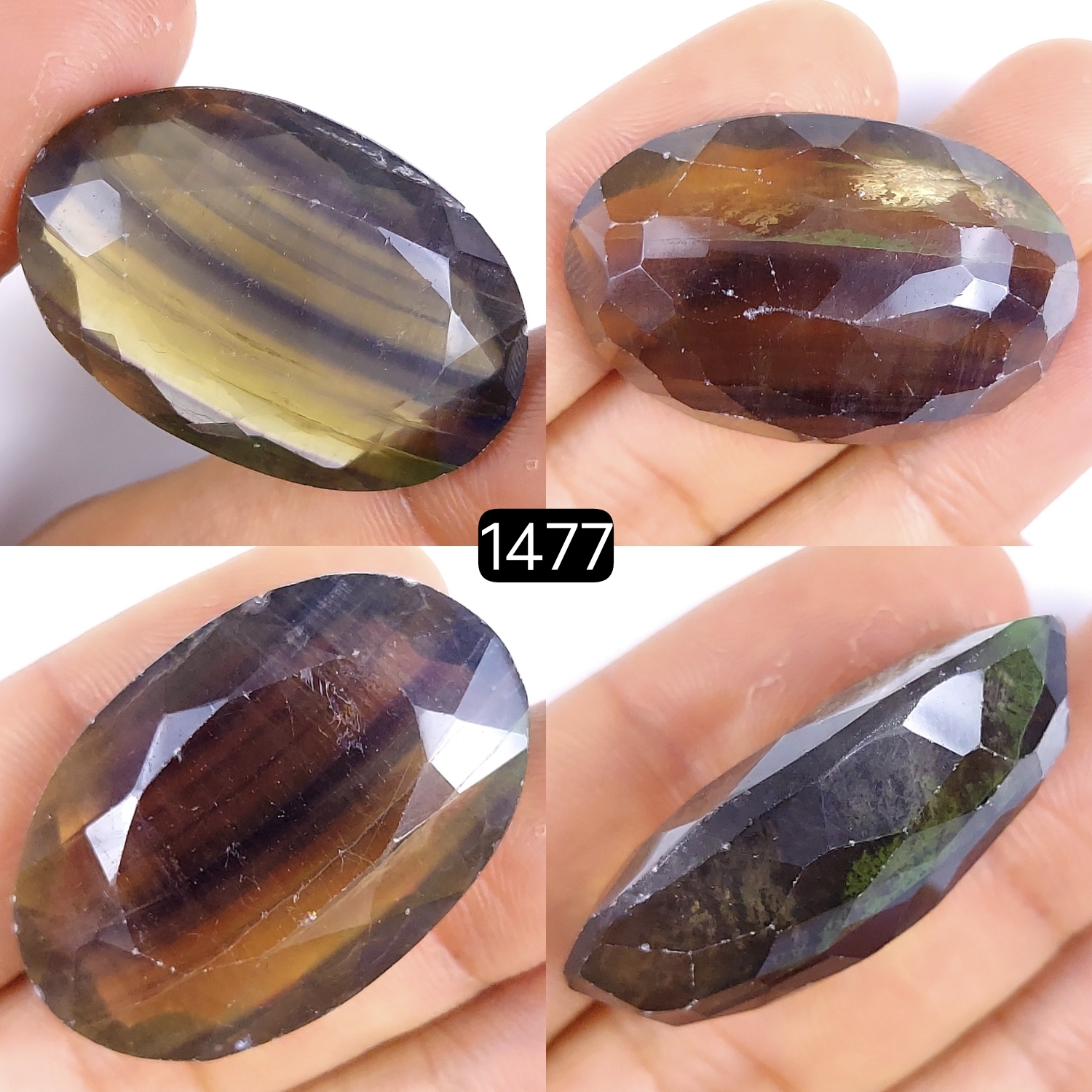 1Pc 95Cts Natural Multi Fluorite Faceted Cabochon Gemstone Oval Shape Crystal 38x25mm#1477