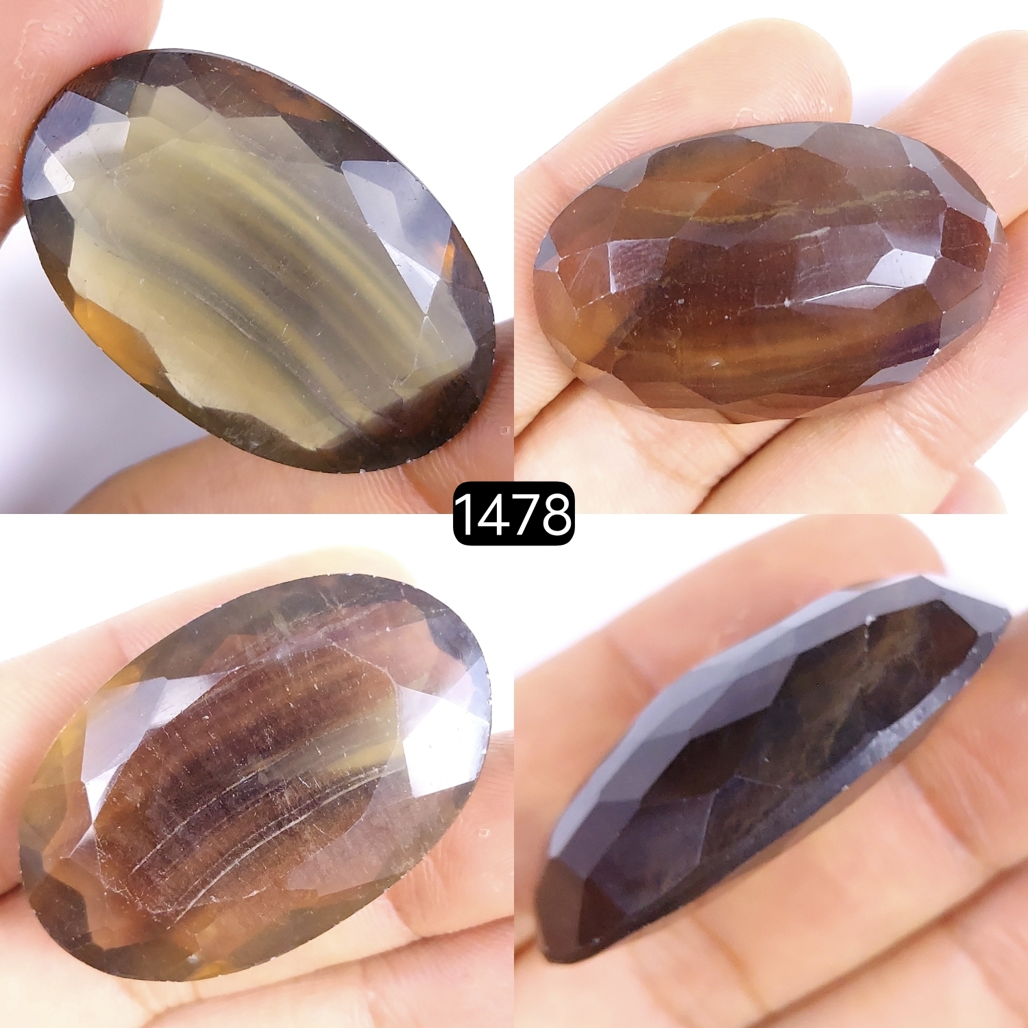 1Pc 118Cts Natural Multi Fluorite Faceted Cabochon Gemstone Oval Shape Crystal 42x26mm#1478