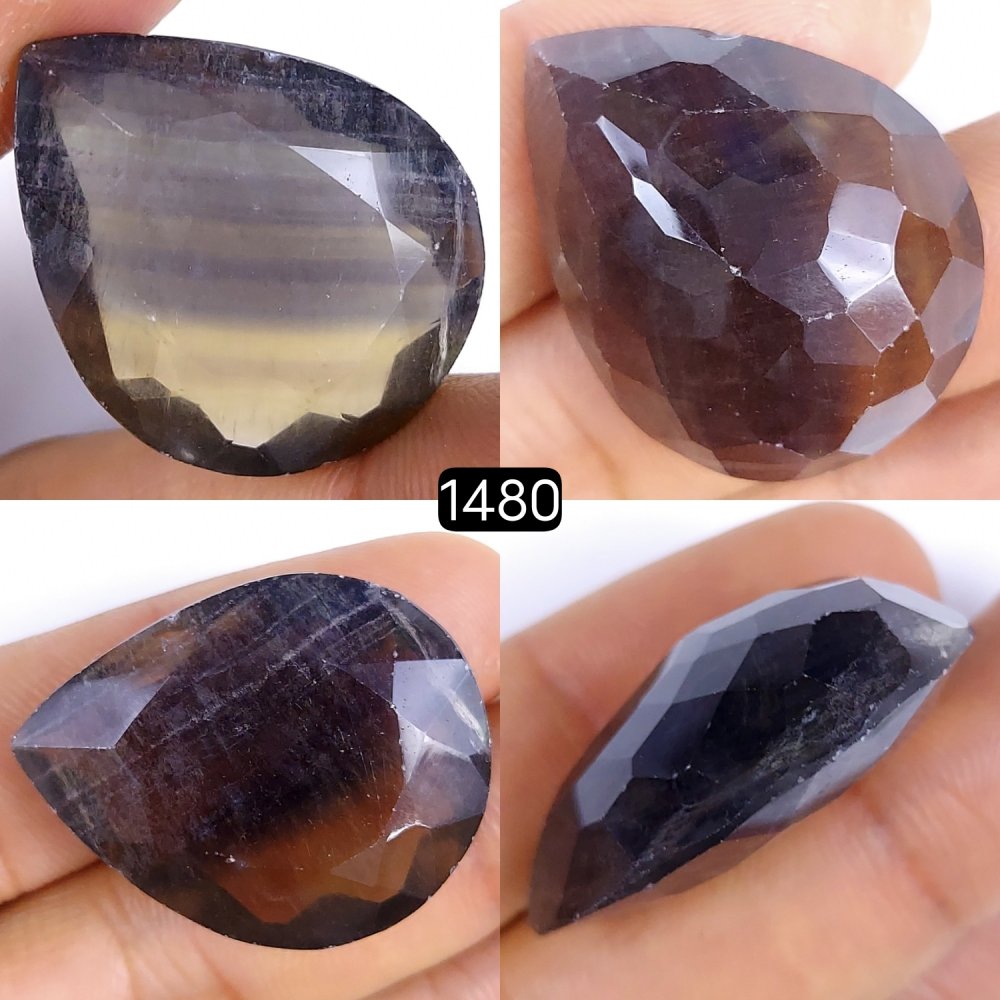 1Pc 72Cts Natural Multi Fluorite Faceted Cabochon Gemstone Pear Shape Crystal 32x25mm#1480