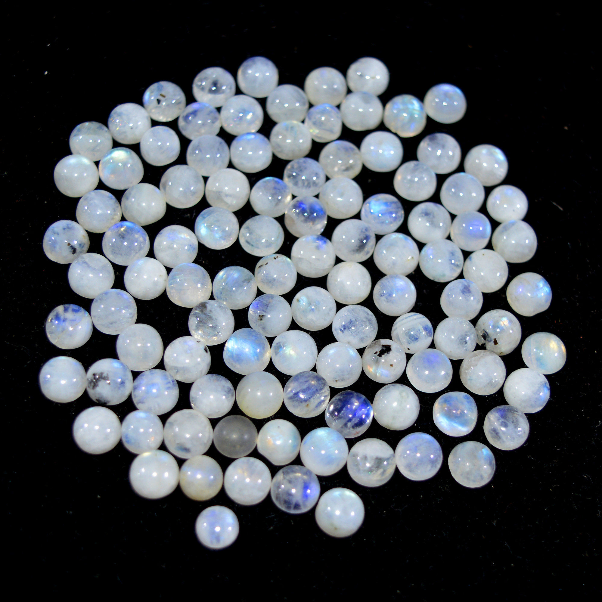 102Pc 142 Ct Natural Rainbow Moonstone Calibrated Round Shape Blue Fire Cabochon Lot Semi Precious Loose Gemstone Jewelry Supply6x6mm 14805
