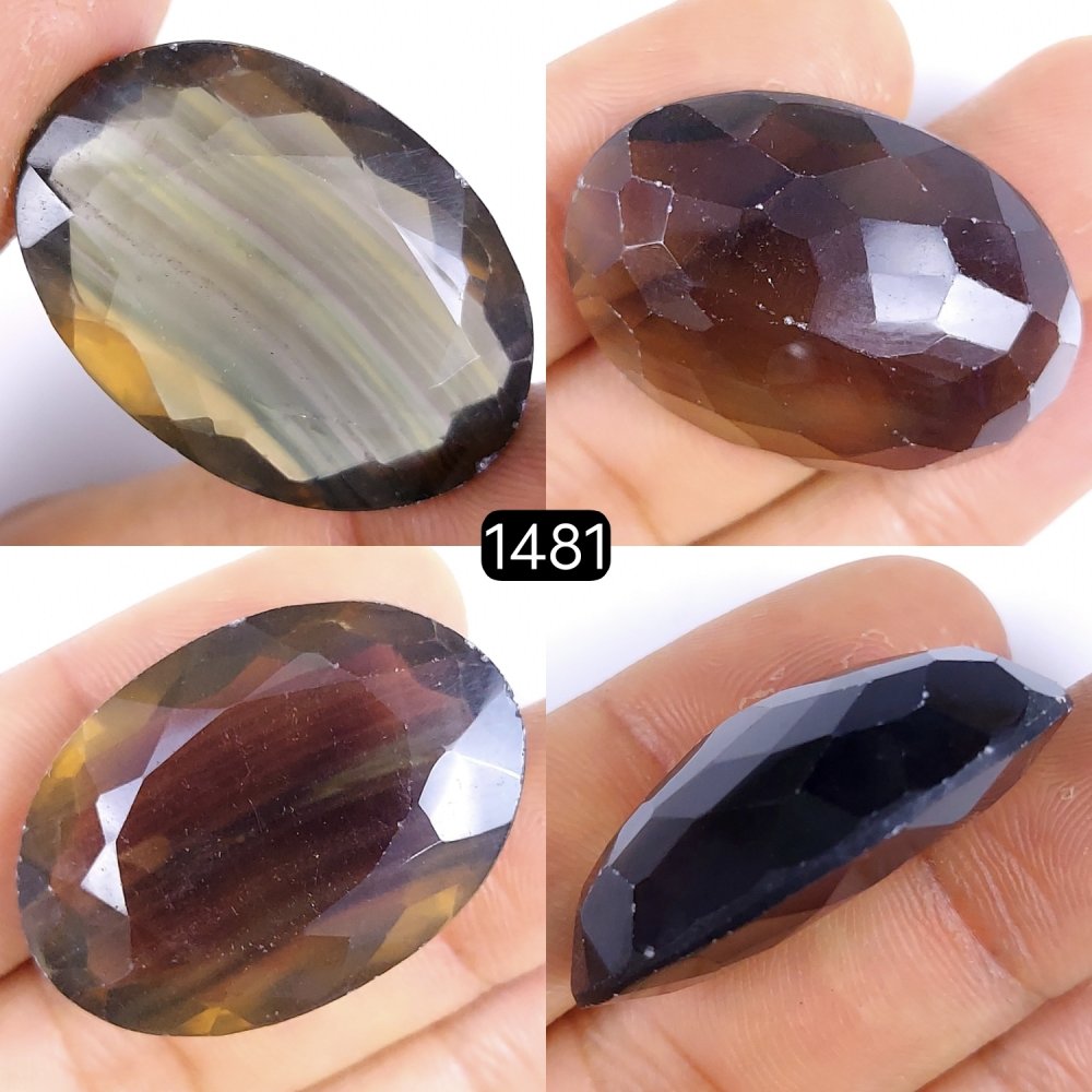 1Pc 80Cts Natural Multi Fluorite Faceted Cabochon Gemstone Oval Shape Crystal 34x24mm#1481