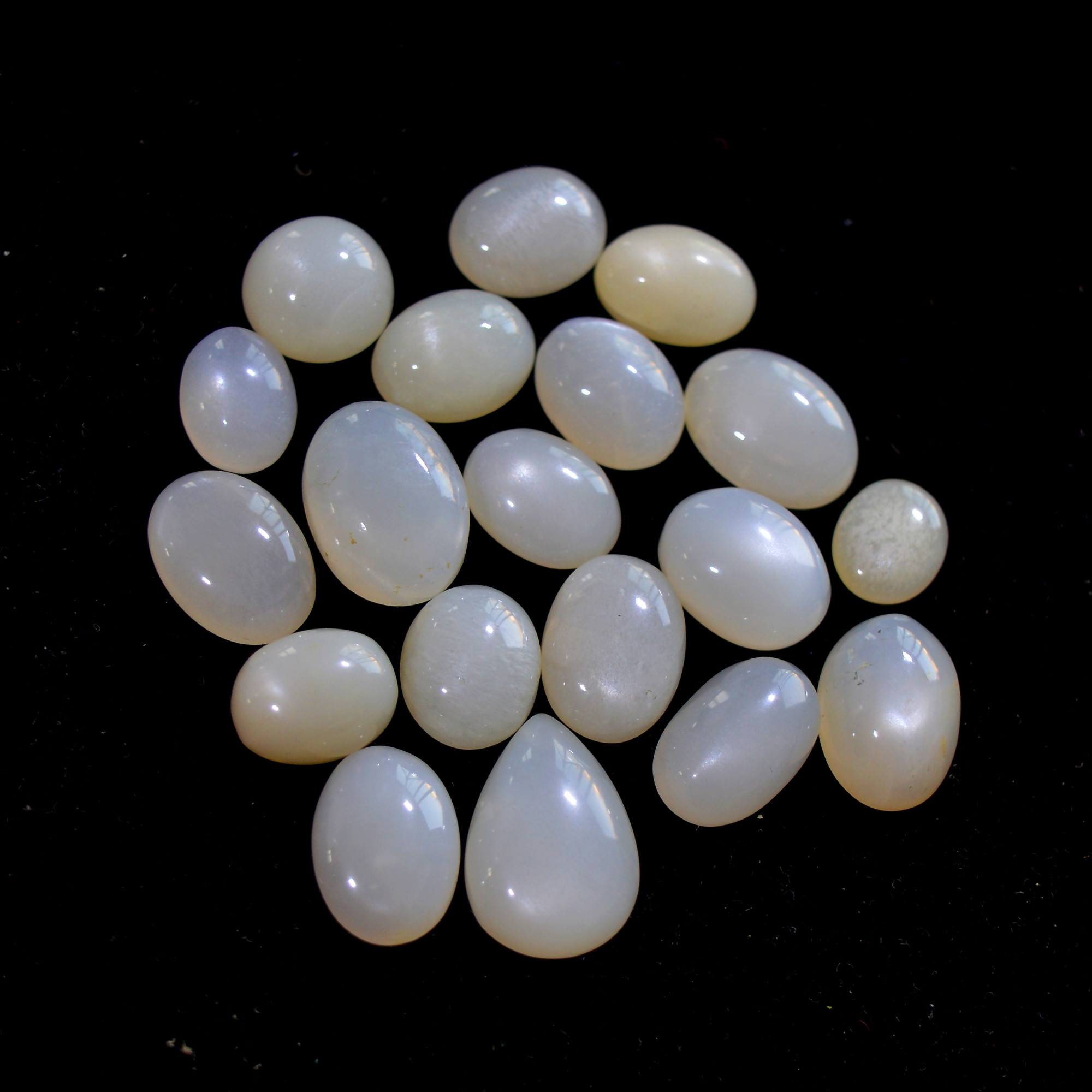 19Pcs 102 Cts Natural White Moonstone Mix Shape and size Cabochon Lot Semi Precious Loose Gemstone Jewelry Supply Crystal17x11-9x7mm 14814