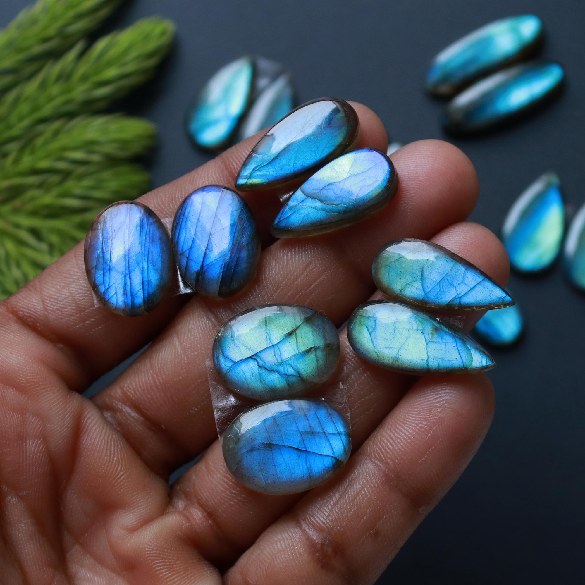 10 Pairs 169 Cts Natural Labradorite Loose Gemstone Pairs For Earring Labradorite Mix Shape Cabochon For Jewelry Making 26x8-20x8mm 14825
