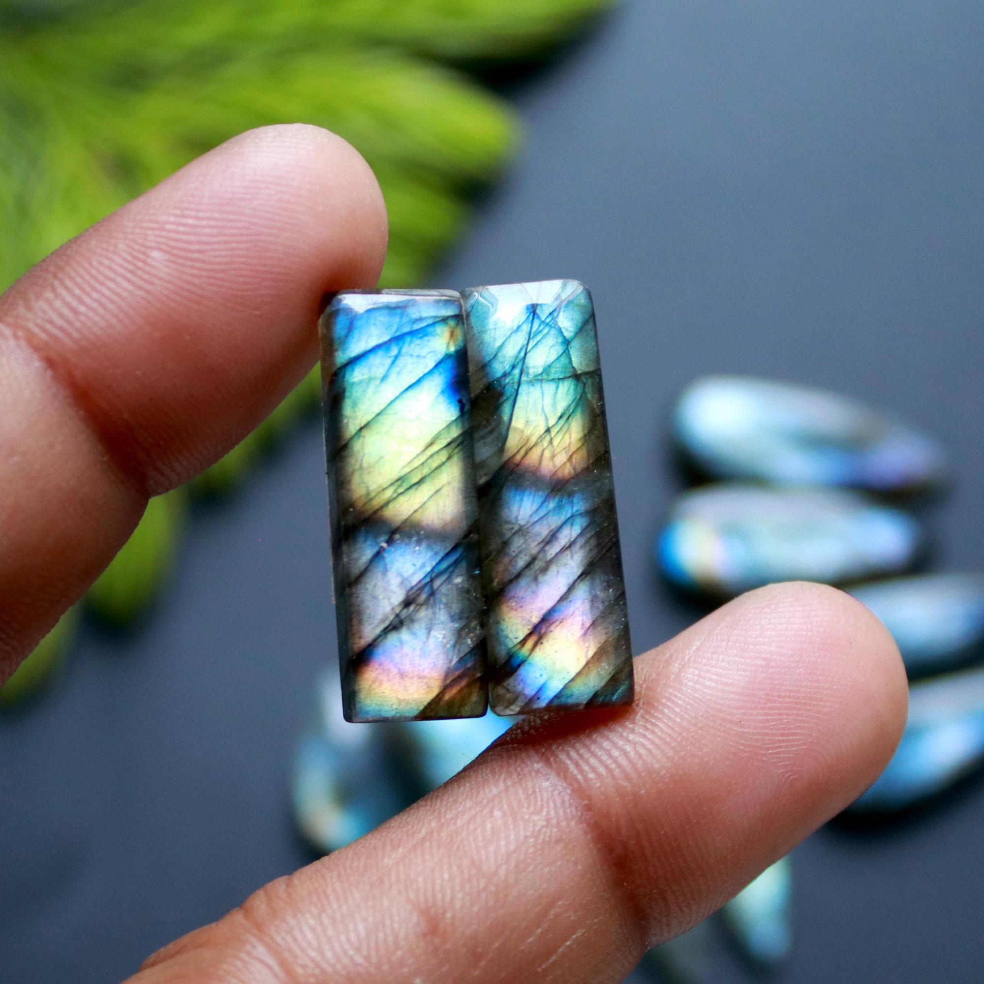 5 Pairs 94 Cts Natural Labradorite Loose Gemstone Pairs For Earring Labradorite Mix Shape Cabochon For Jewelry Making 26x9-17x10mm 14826