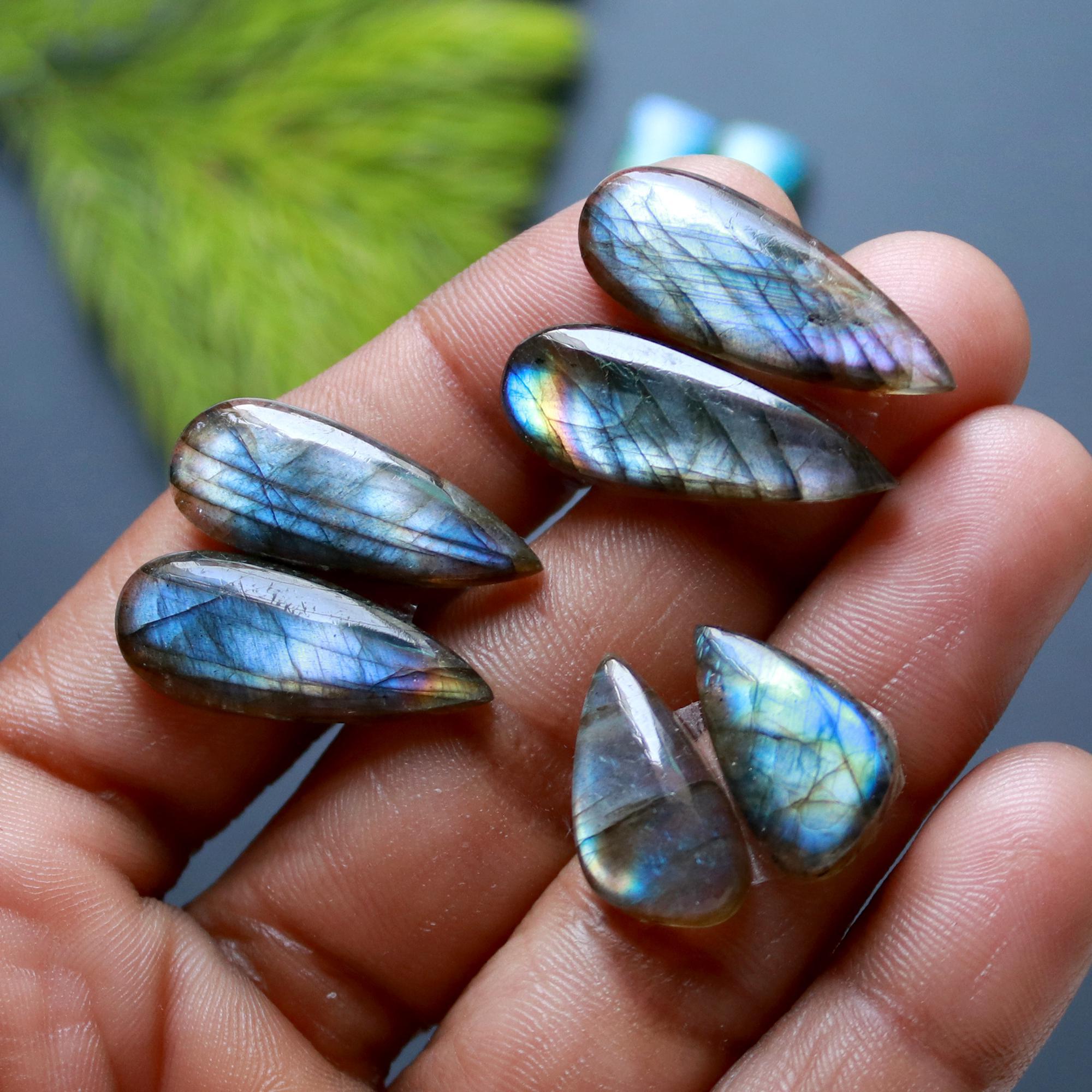 5 Pairs 94 Cts Natural Labradorite Loose Gemstone Pairs For Earring Labradorite Mix Shape Cabochon For Jewelry Making 26x9-17x10mm 14826