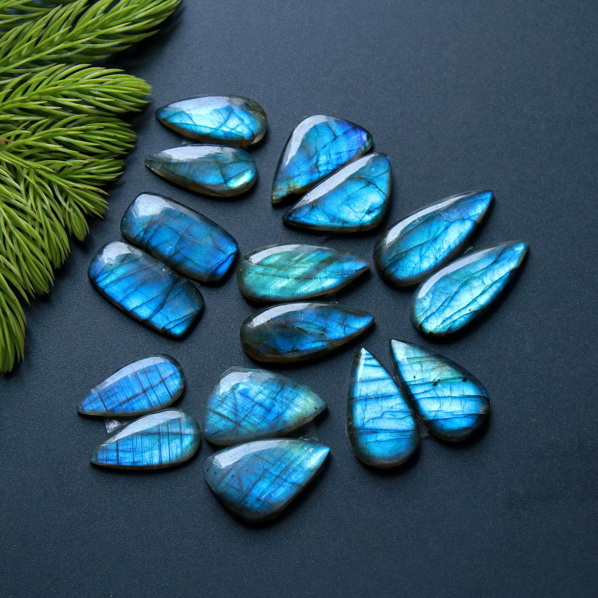 8 Pairs 152 Cts Natural Labradorite Loose Gemstone Pairs For Earring Labradorite Mix Shape Cabochon For Jewelry Making 26x11-21x9mm 14827