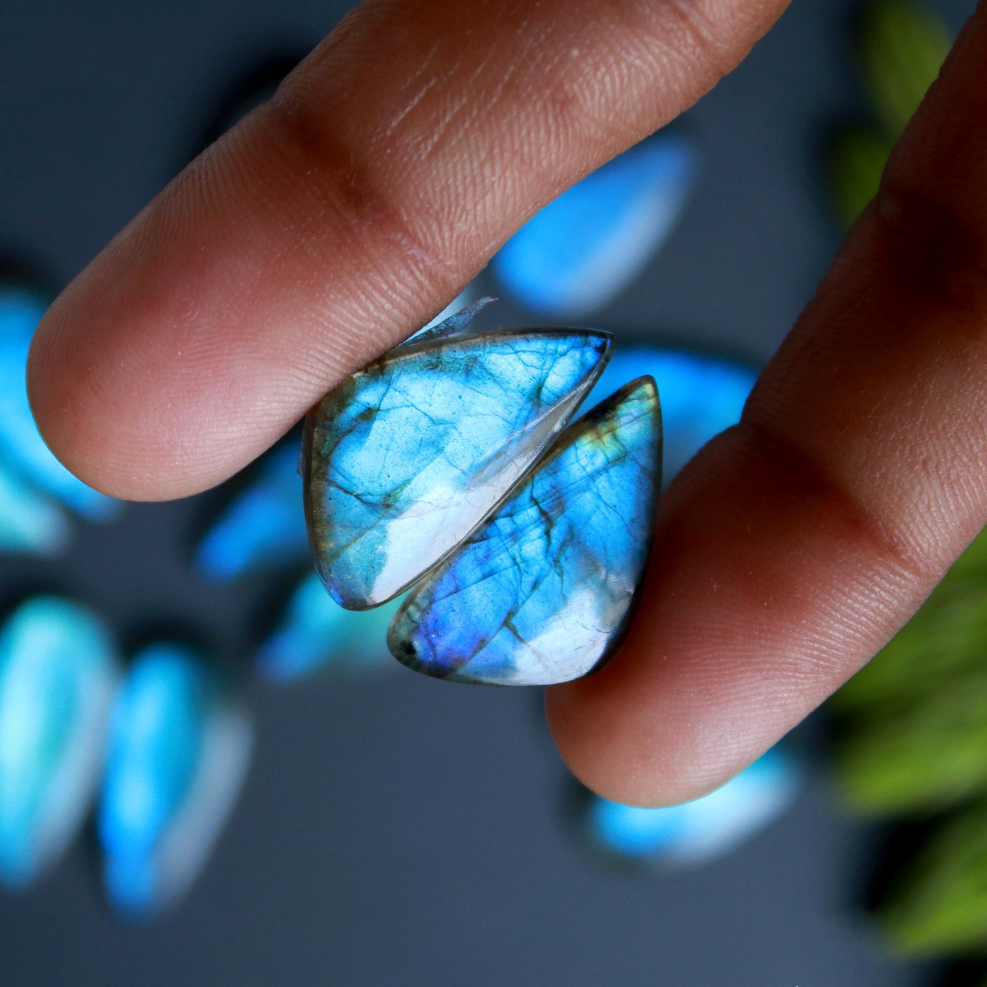 8 Pairs 152 Cts Natural Labradorite Loose Gemstone Pairs For Earring Labradorite Mix Shape Cabochon For Jewelry Making 26x11-21x9mm 14827