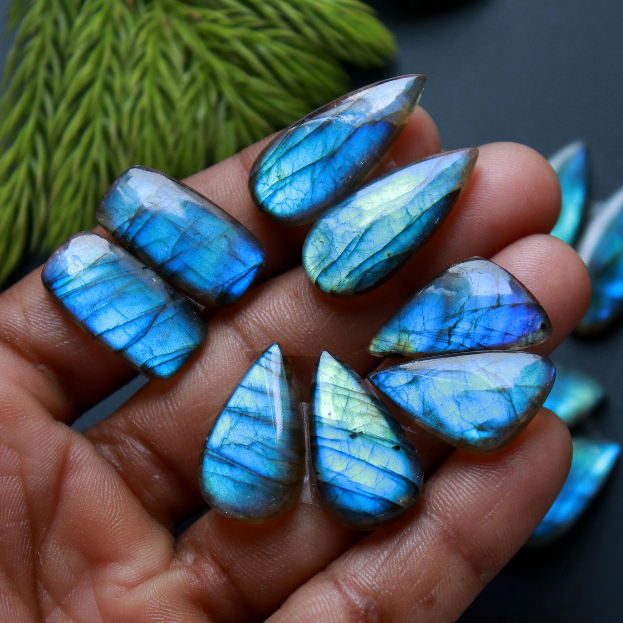 8 Pairs 152 Cts Natural Labradorite Loose Gemstone Pairs For Earring Labradorite Mix Shape Cabochon For Jewelry Making 26x11-21x9mm 14827