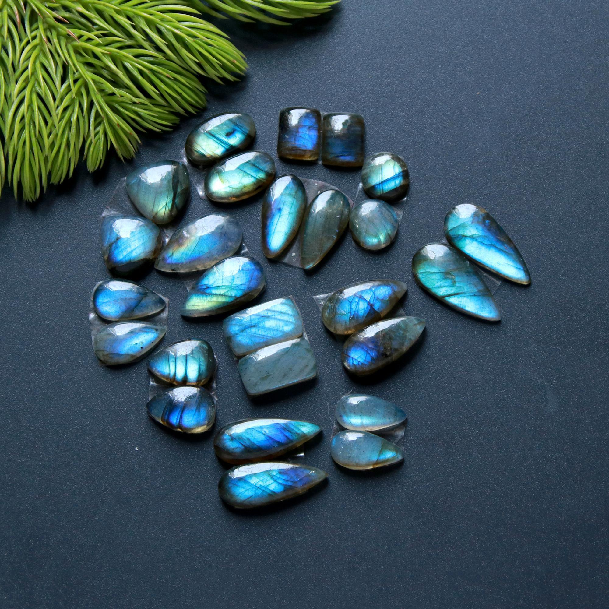 13 Pair 82 Cts Natural Labradorite Loose Gemstone Pairs For Earring Labradorite Mix Shape Cabochon For Jewelry Making 18x7-8x8 mm 14829