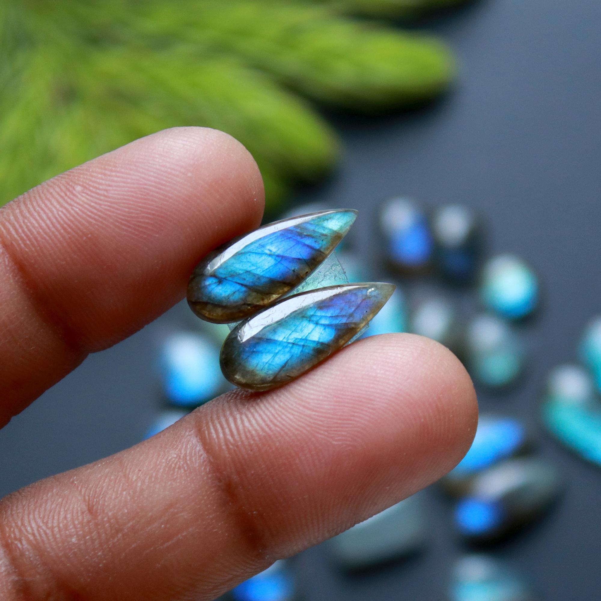 13 Pair 82 Cts Natural Labradorite Loose Gemstone Pairs For Earring Labradorite Mix Shape Cabochon For Jewelry Making 18x7-8x8 mm 14829