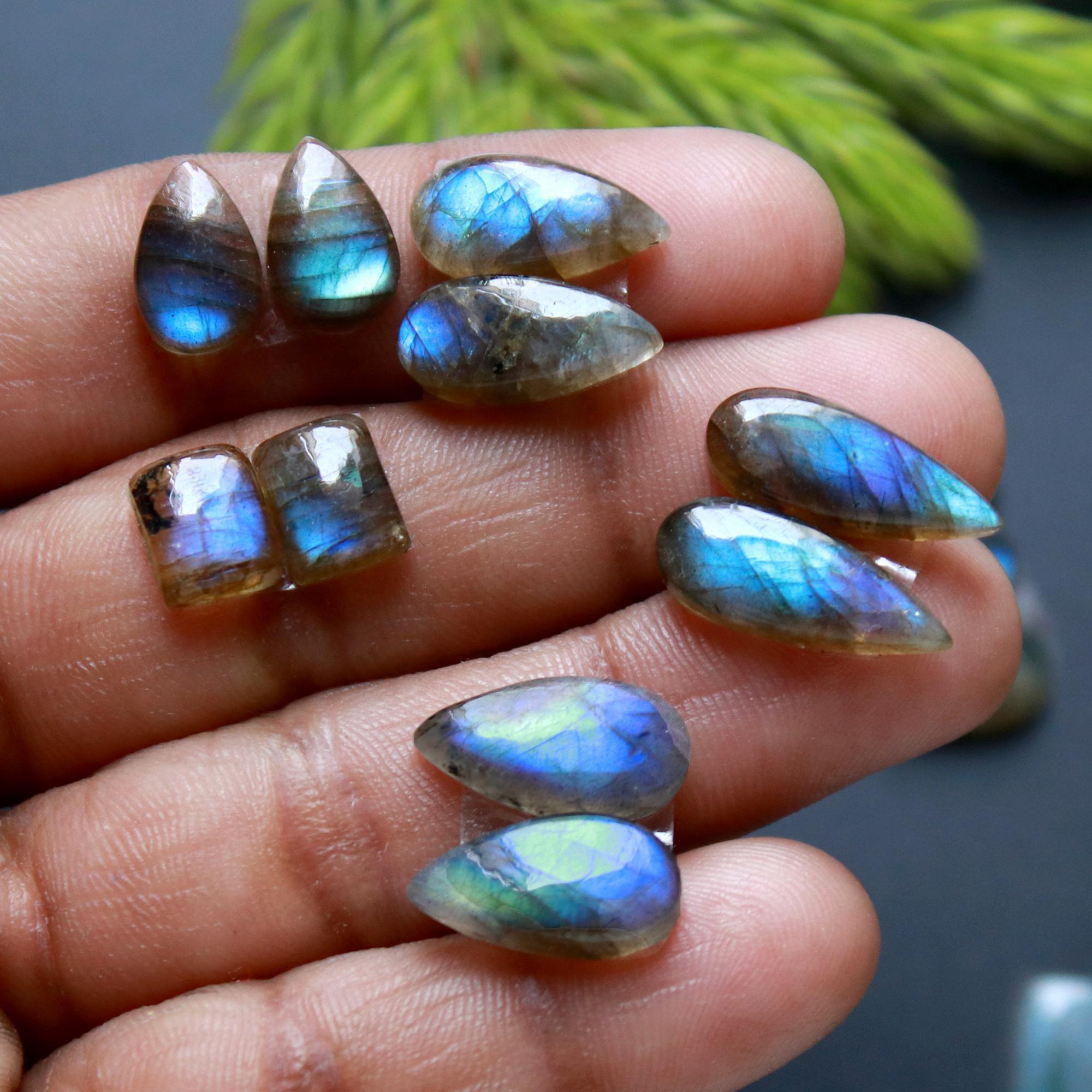 13 Pair 82 Cts Natural Labradorite Loose Gemstone Pairs For Earring Labradorite Mix Shape Cabochon For Jewelry Making 18x7-8x8 mm 14829