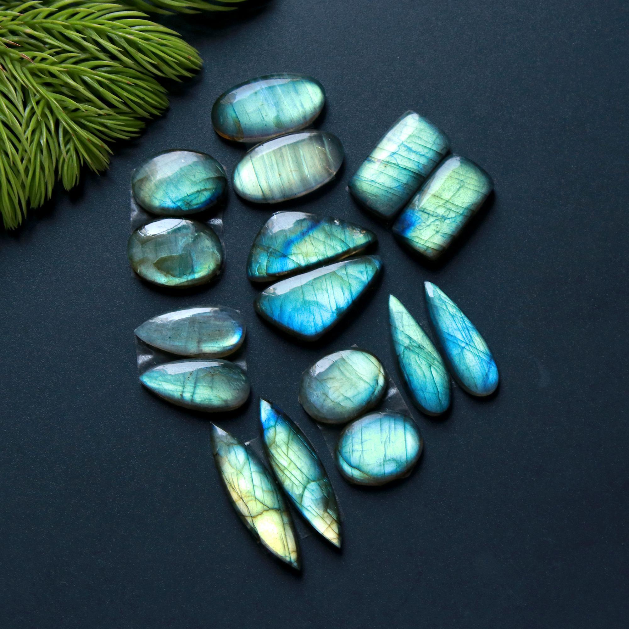 8 Pair 121 Cts Natural Labradorite Loose Gemstone Pairs For Earring Labradorite Mix Shape Cabochon For Jewelry Making 28x8-15x12 mm 14830