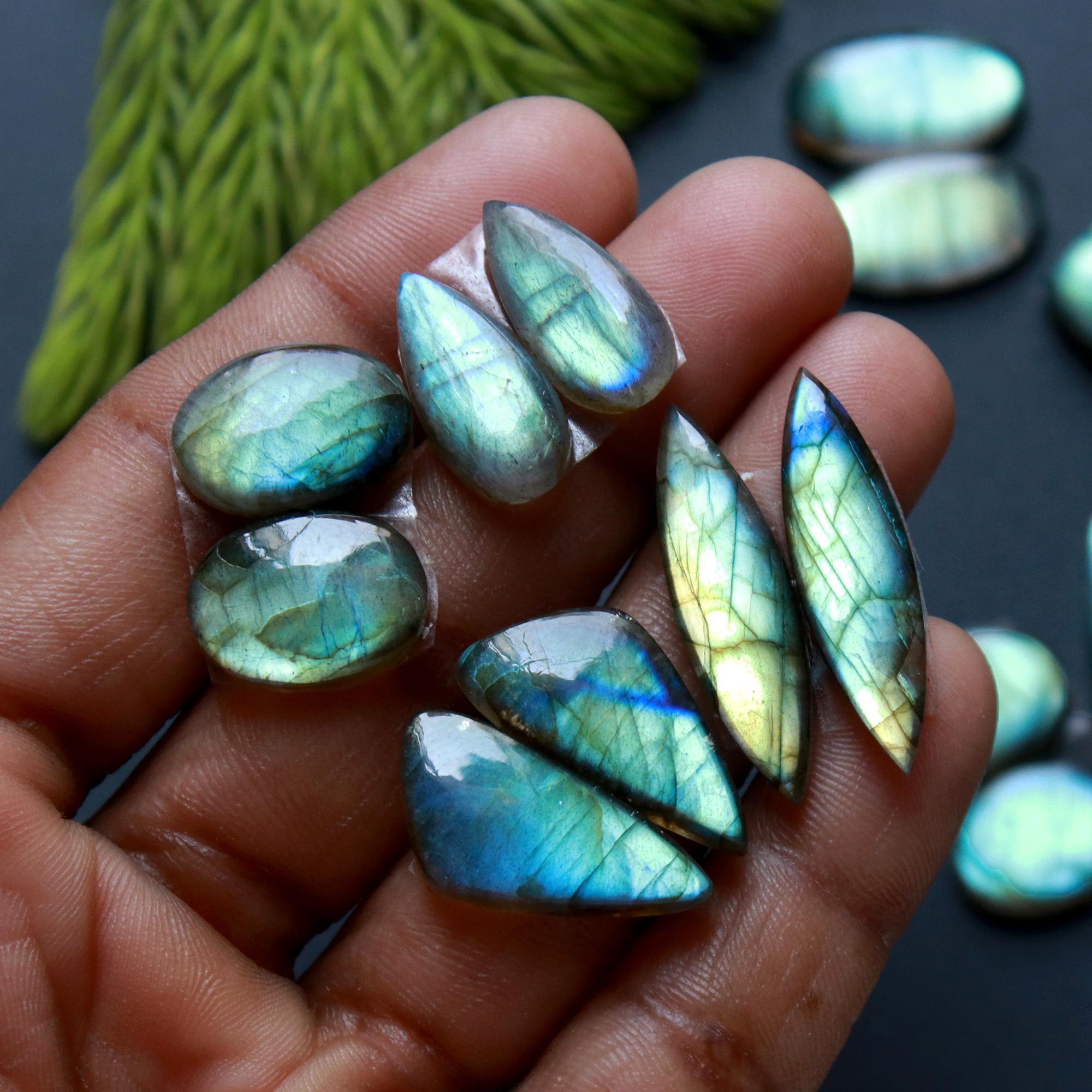 8 Pair 121 Cts Natural Labradorite Loose Gemstone Pairs For Earring Labradorite Mix Shape Cabochon For Jewelry Making 28x8-15x12 mm 14830