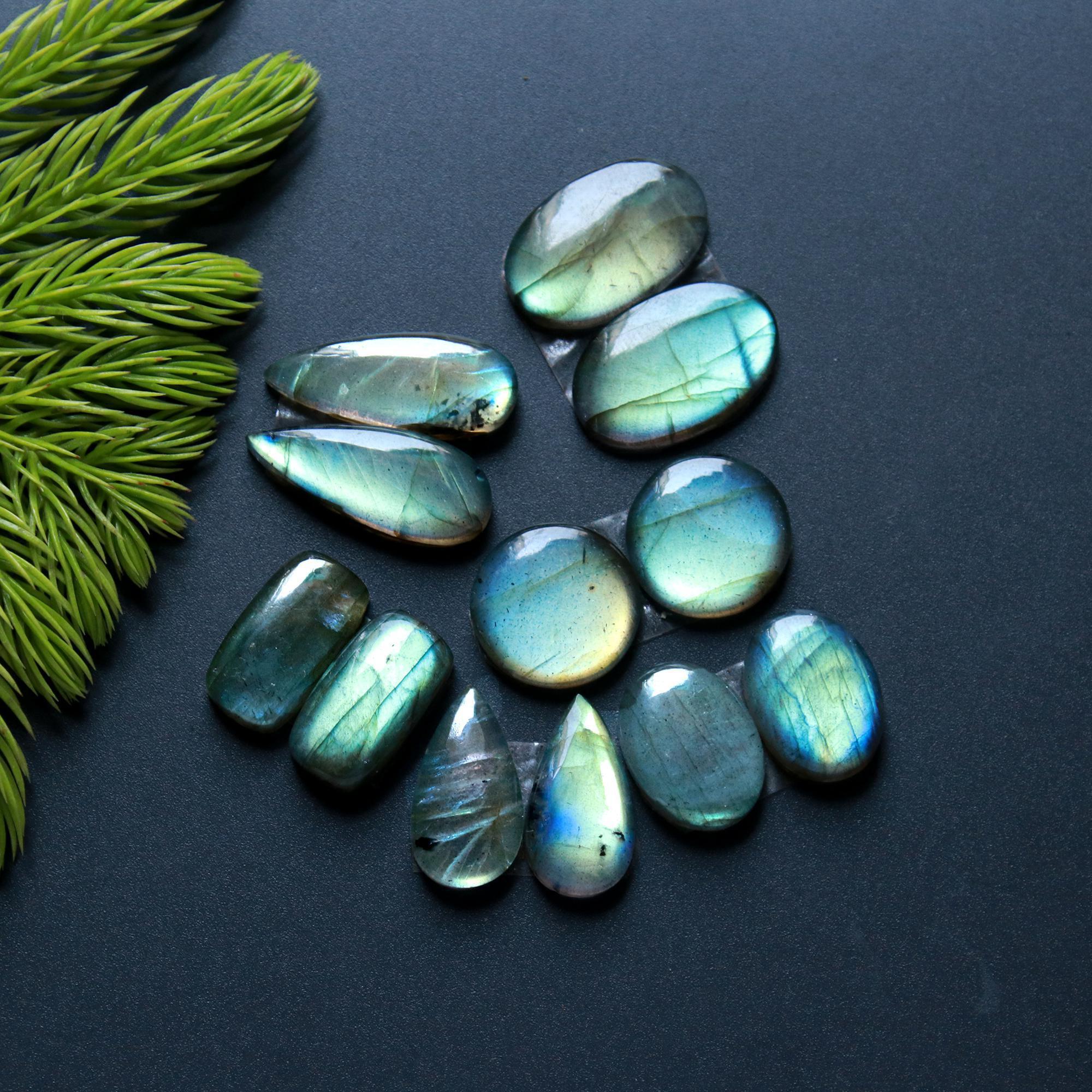 6 Pairs 102 Cts Natural Labradorite Loose Gemstone Pairs For Earring Labradorite Mix Shape Cabochon For Jewelry Making 20x13-17x9 mm 14831