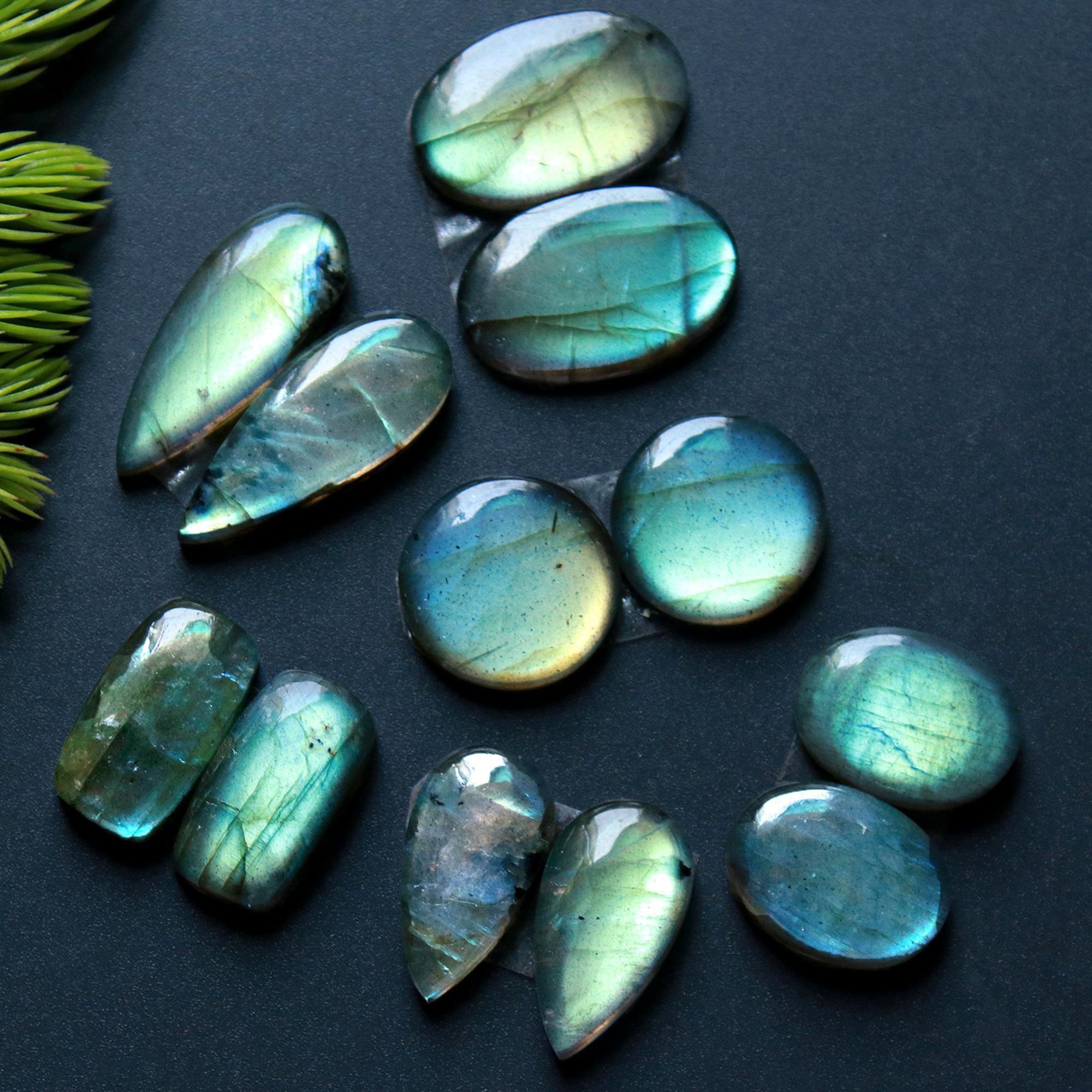 6 Pairs 102 Cts Natural Labradorite Loose Gemstone Pairs For Earring Labradorite Mix Shape Cabochon For Jewelry Making 20x13-17x9 mm 14831