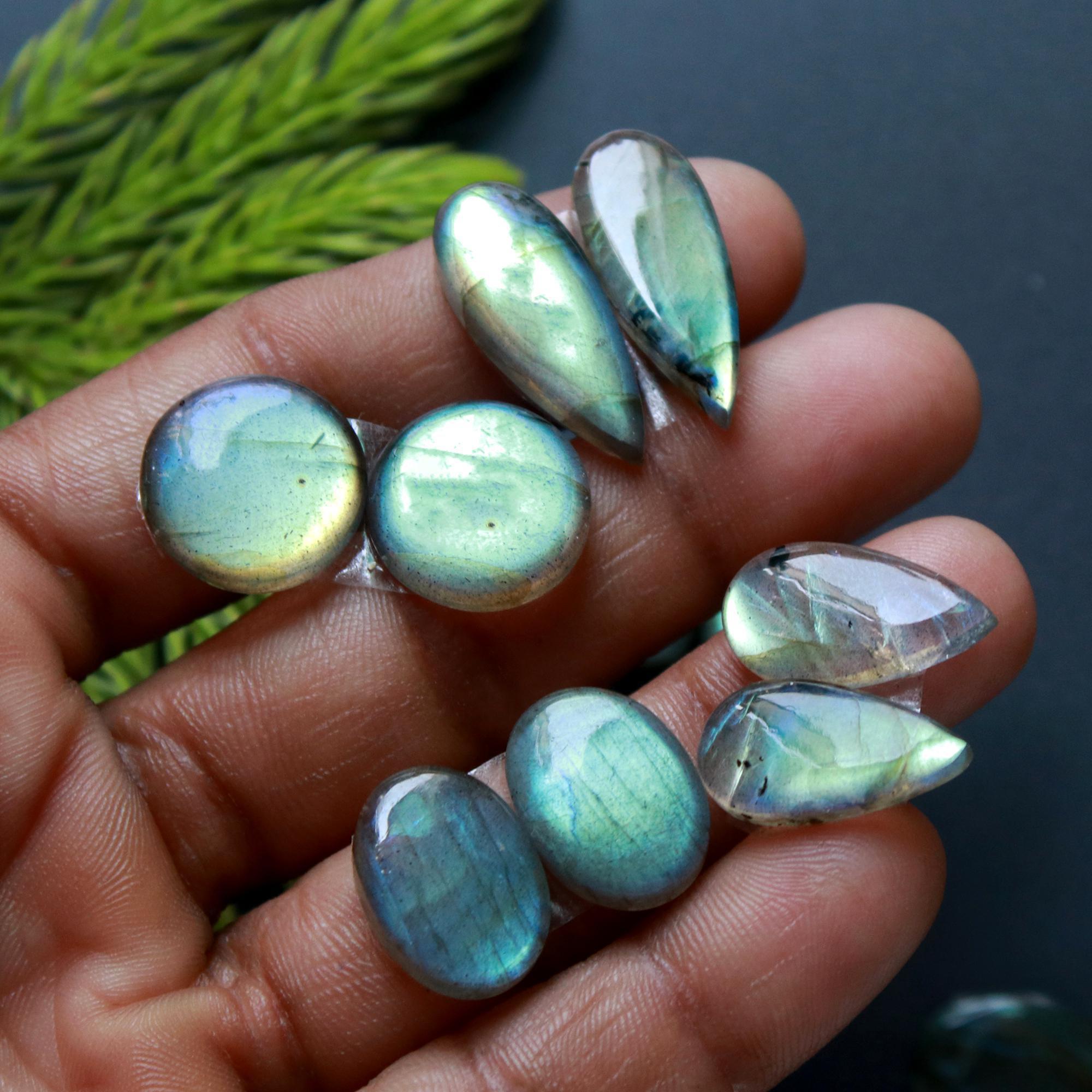 6 Pairs 102 Cts Natural Labradorite Loose Gemstone Pairs For Earring Labradorite Mix Shape Cabochon For Jewelry Making 20x13-17x9 mm 14831
