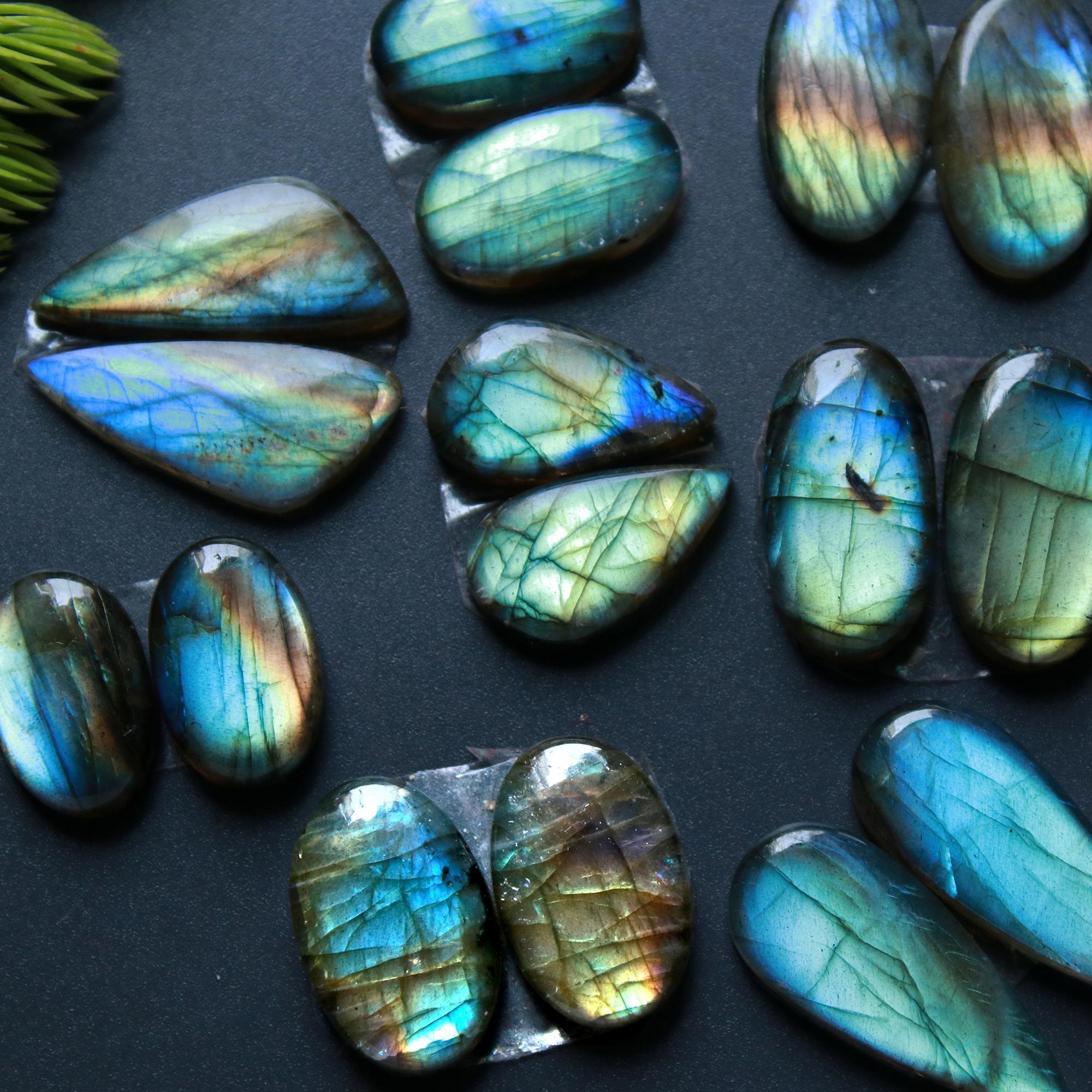 8 Pairs 143 Cts Natural Labradorite Loose Gemstone Pairs For Earring Labradorite Mix Shape Cabochon For Jewelry Making 24x10-16x10 mm 14832