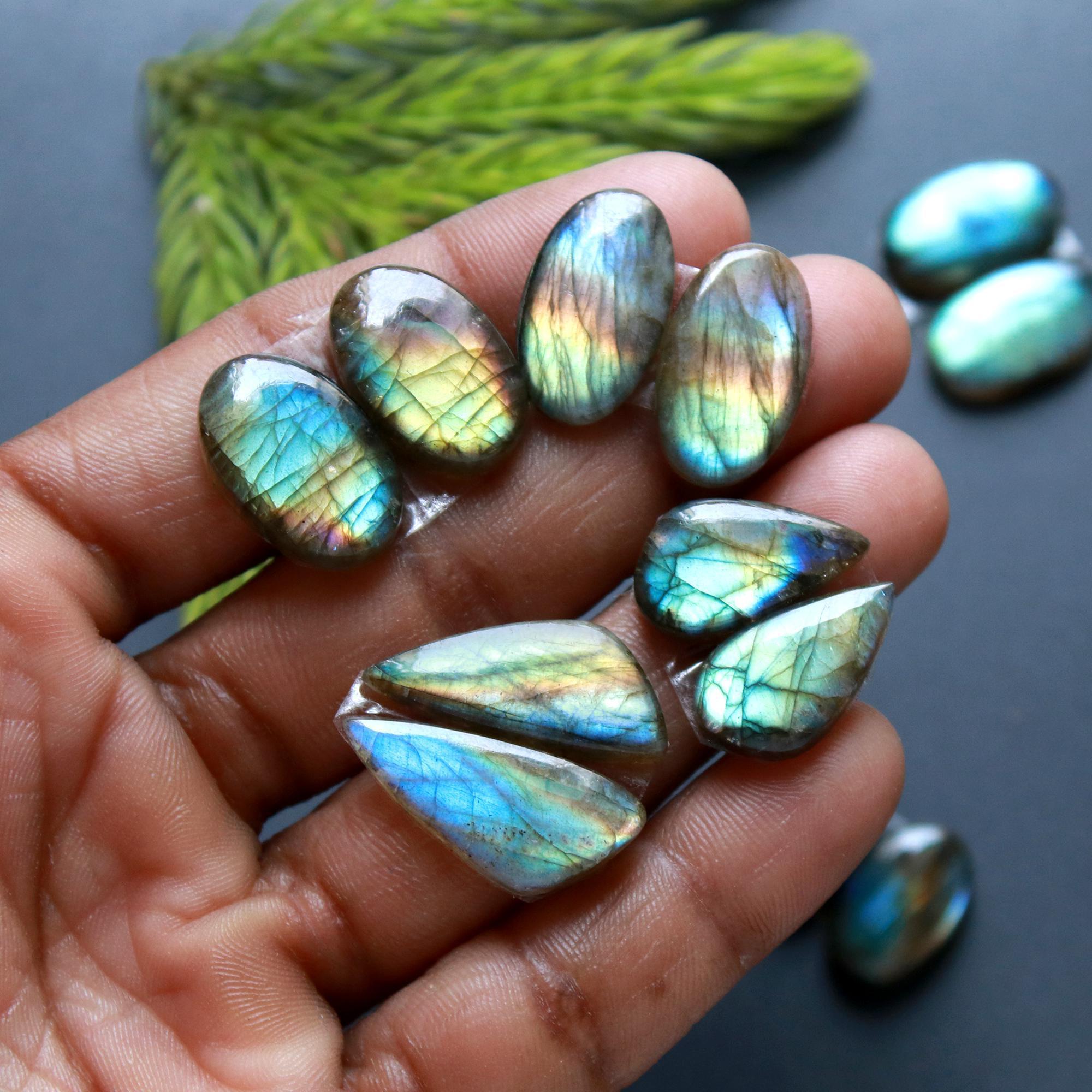 8 Pairs 143 Cts Natural Labradorite Loose Gemstone Pairs For Earring Labradorite Mix Shape Cabochon For Jewelry Making 24x10-16x10 mm 14832