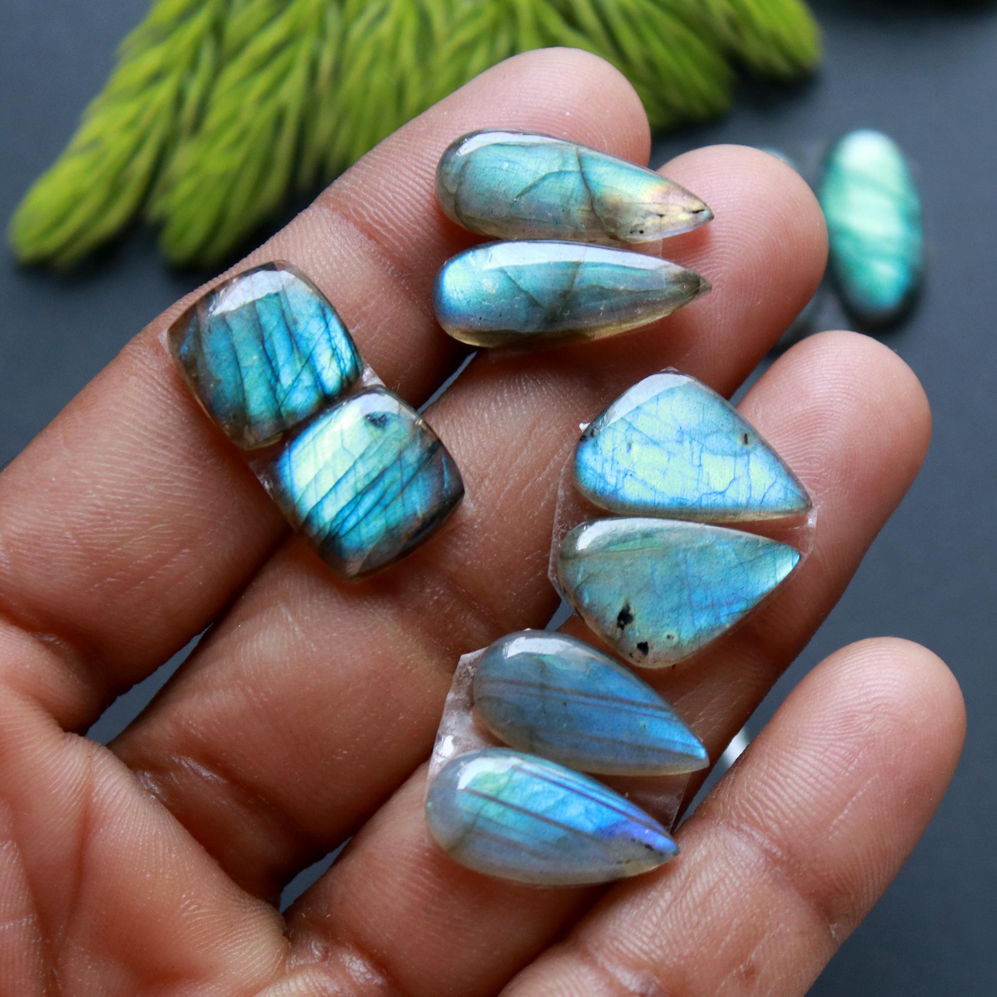 10 Pair 96 Cts Natural Labradorite Loose Gemstone Pairs For Earring Labradorite Mix Shape Cabochon For Jewelry Making 17x10-14x8 mm 14834